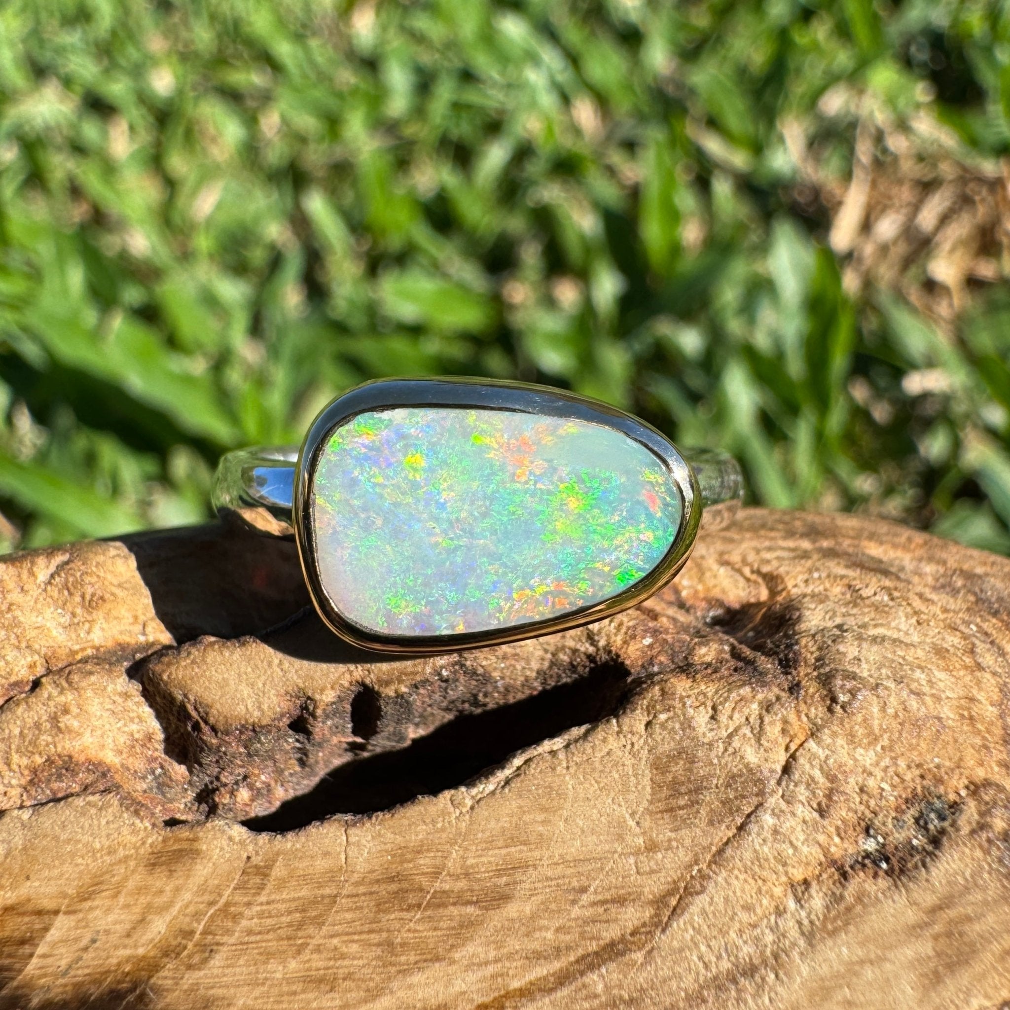 1.5ct Lightning Ridge Opal Ring ~ 'Kakadu Storm Light' | Two-Tone 9ct Gold & 925 Sterling Silver | Solid Australian Opal