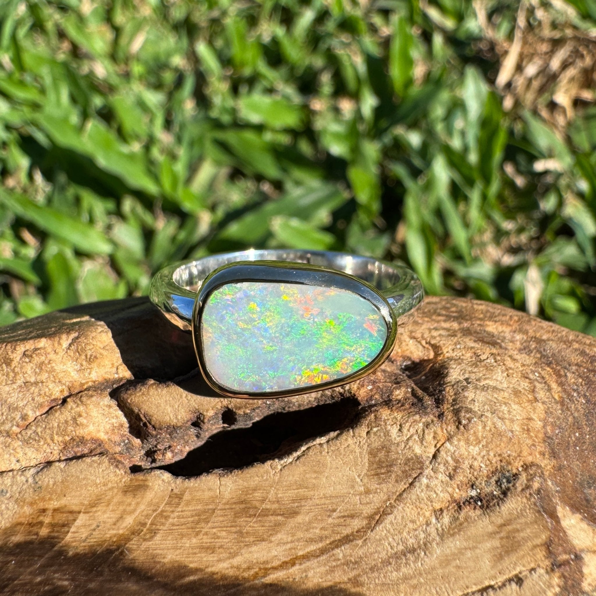1.5ct Lightning Ridge Opal Ring ~ 'Kakadu Storm Light' | Two-Tone 9ct Gold & 925 Sterling Silver | Solid Australian Opal