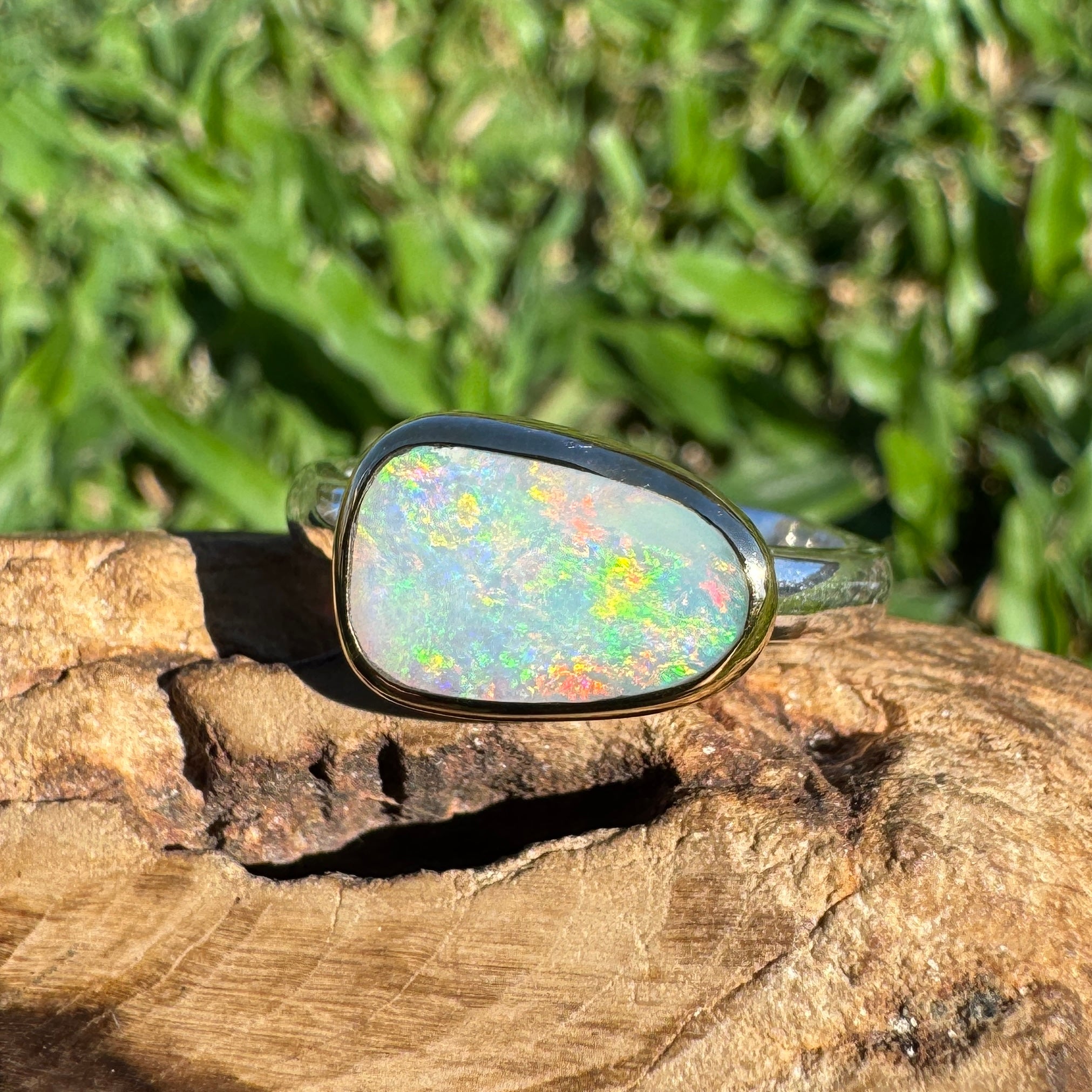 1.5ct Lightning Ridge Opal Ring ~ 'Kakadu Storm Light' | Two-Tone 9ct Gold & 925 Sterling Silver | Solid Australian Opal