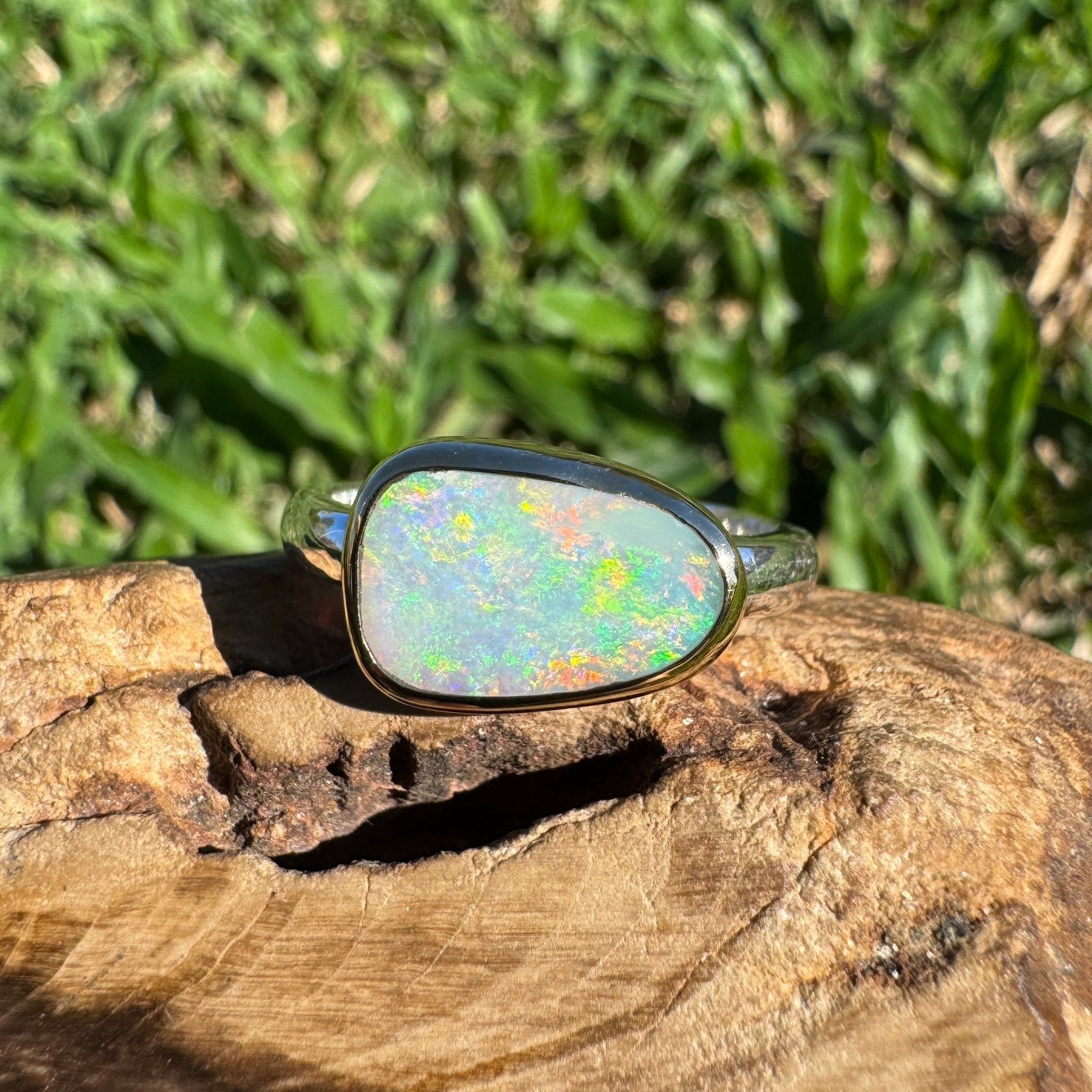 1.5ct Lightning Ridge Opal Ring ~ 'Kakadu Storm Light' | Two-Tone 9ct Gold & 925 Sterling Silver | Solid Australian Opal