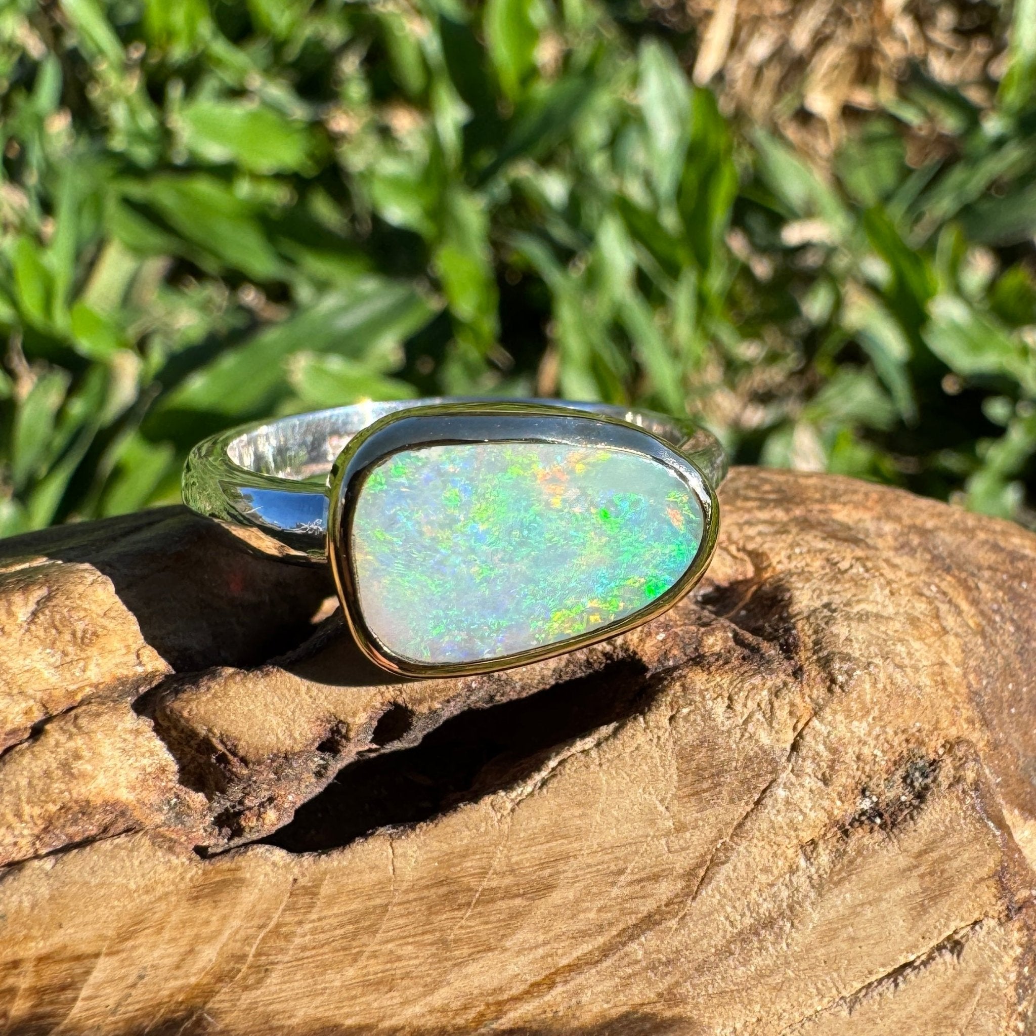 1.5ct Lightning Ridge Opal Ring ~ 'Kakadu Storm Light' | Two-Tone 9ct Gold & 925 Sterling Silver | Solid Australian Opal
