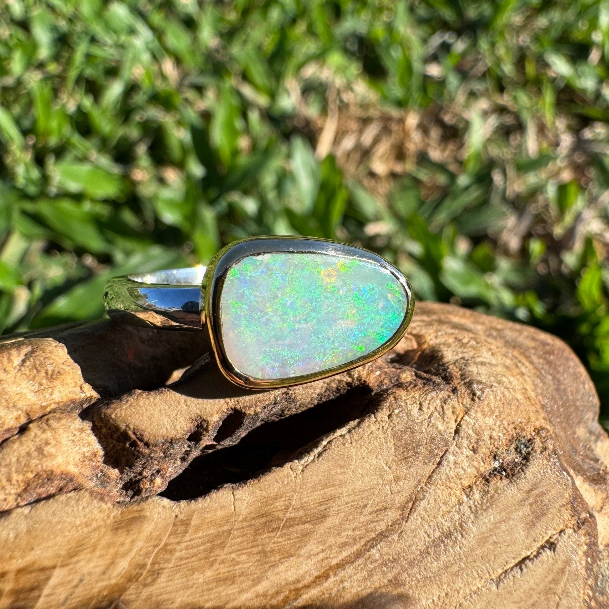 1.5ct Lightning Ridge Opal Ring ~ 'Kakadu Storm Light' | Two-Tone 9ct Gold & 925 Sterling Silver | Solid Australian Opal