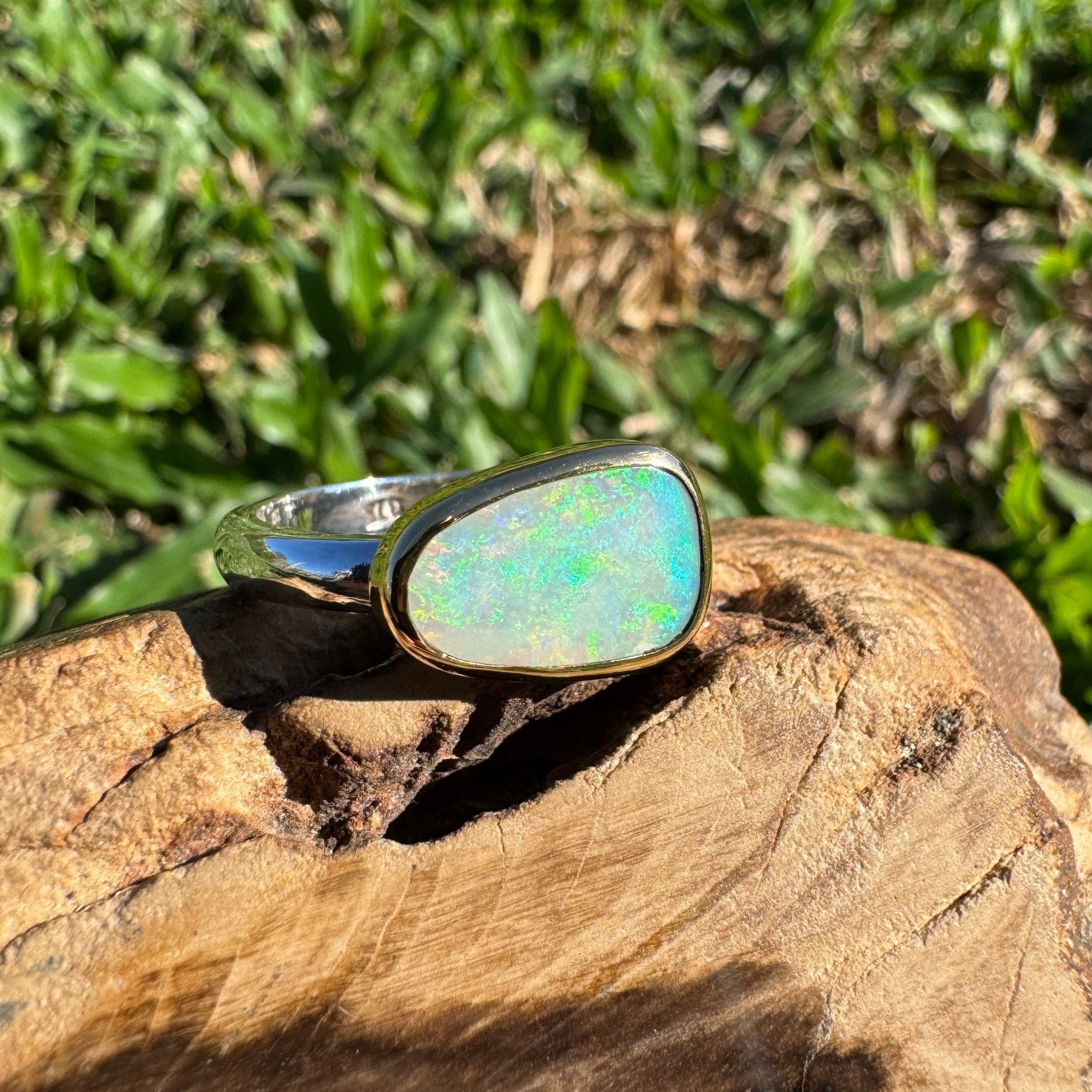 1.5ct Lightning Ridge Opal Ring ~ 'Kakadu Storm Light' | Two-Tone 9ct Gold & 925 Sterling Silver | Solid Australian Opal