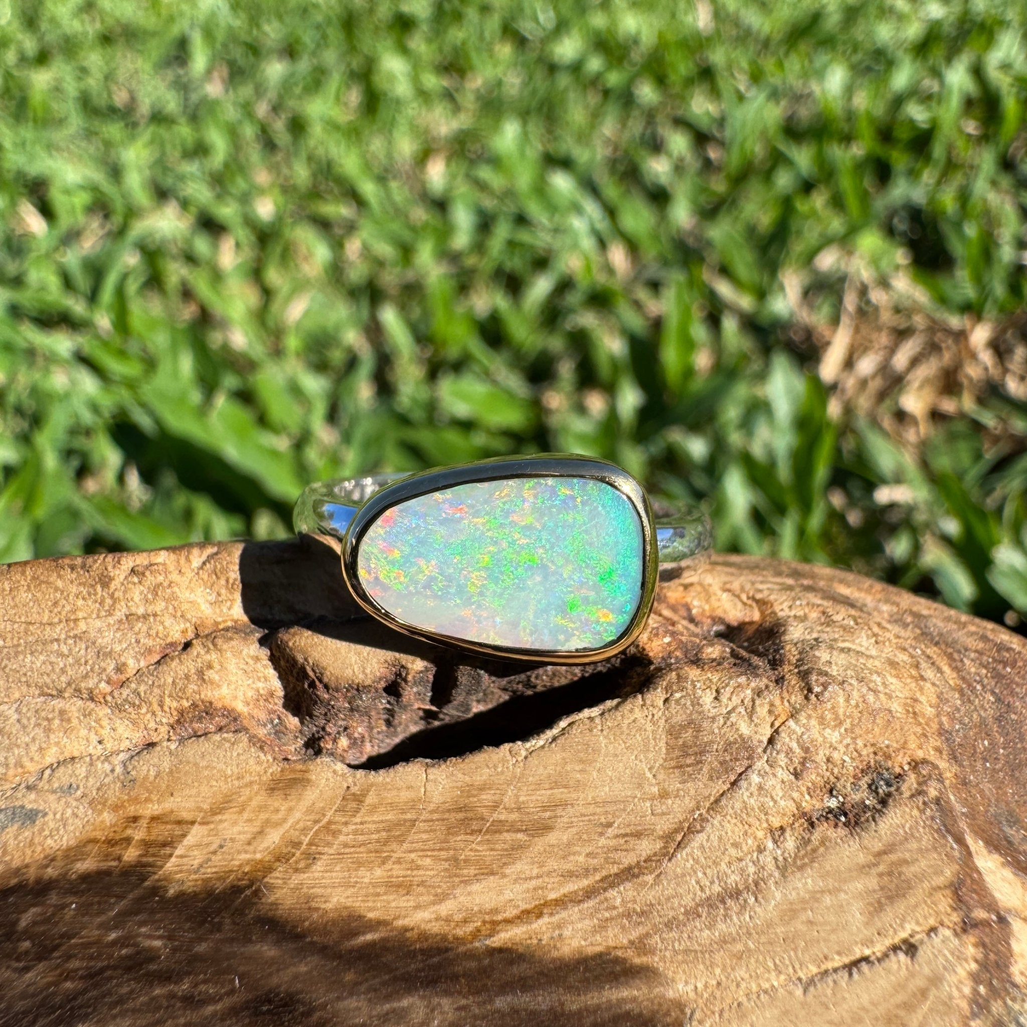 1.5ct Lightning Ridge Opal Ring ~ 'Kakadu Storm Light' | Two-Tone 9ct Gold & 925 Sterling Silver | Solid Australian Opal