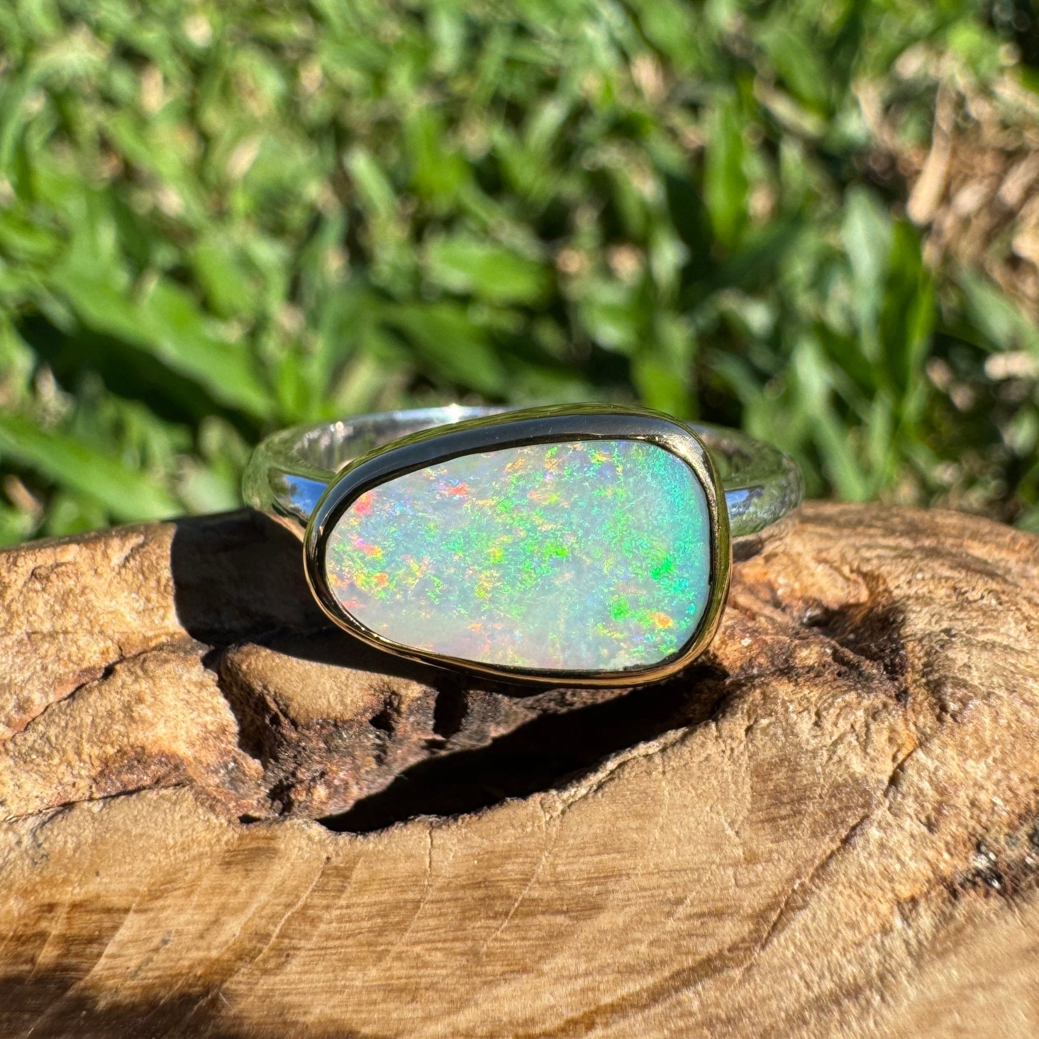 1.5ct Lightning Ridge Opal Ring ~ 'Kakadu Storm Light' | Two-Tone 9ct Gold & 925 Sterling Silver | Solid Australian Opal