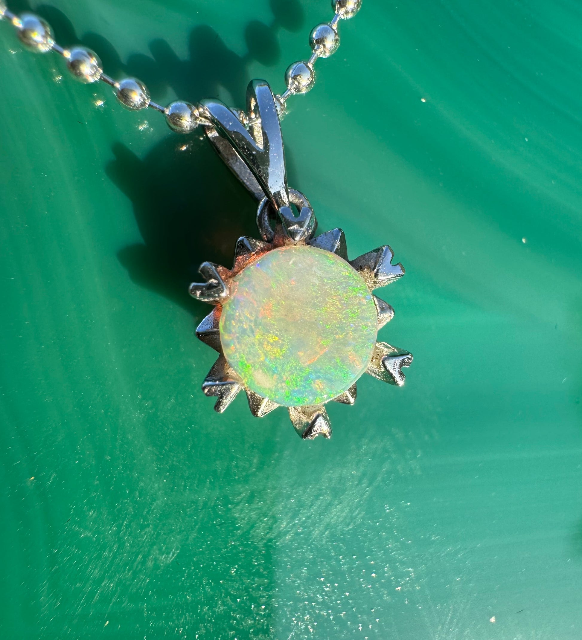 'Rainbow Ridge' ~ Handcrafted 0.8ct Solid Lightning Ridge Opal Sterling Silver Pendant Necklace - Iona Opal Australia