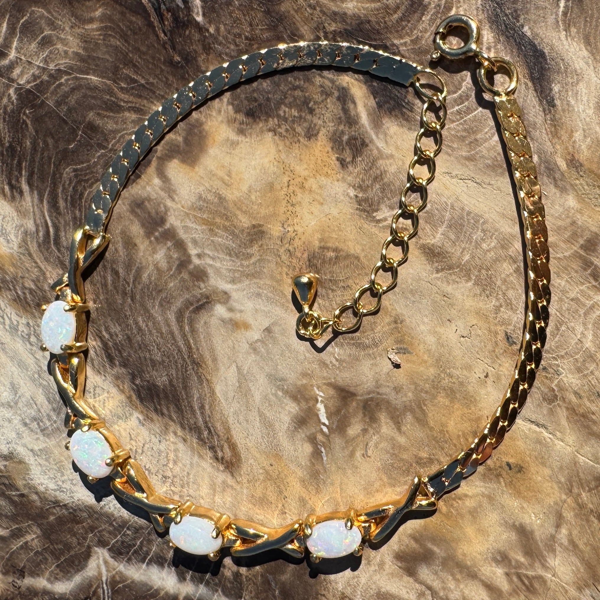 1.6ct Coober Pedy Opal Bracelet ~ 'Breakaways Chain' | Gold Coated 925 Sterling Silver | Solid Australian Opal