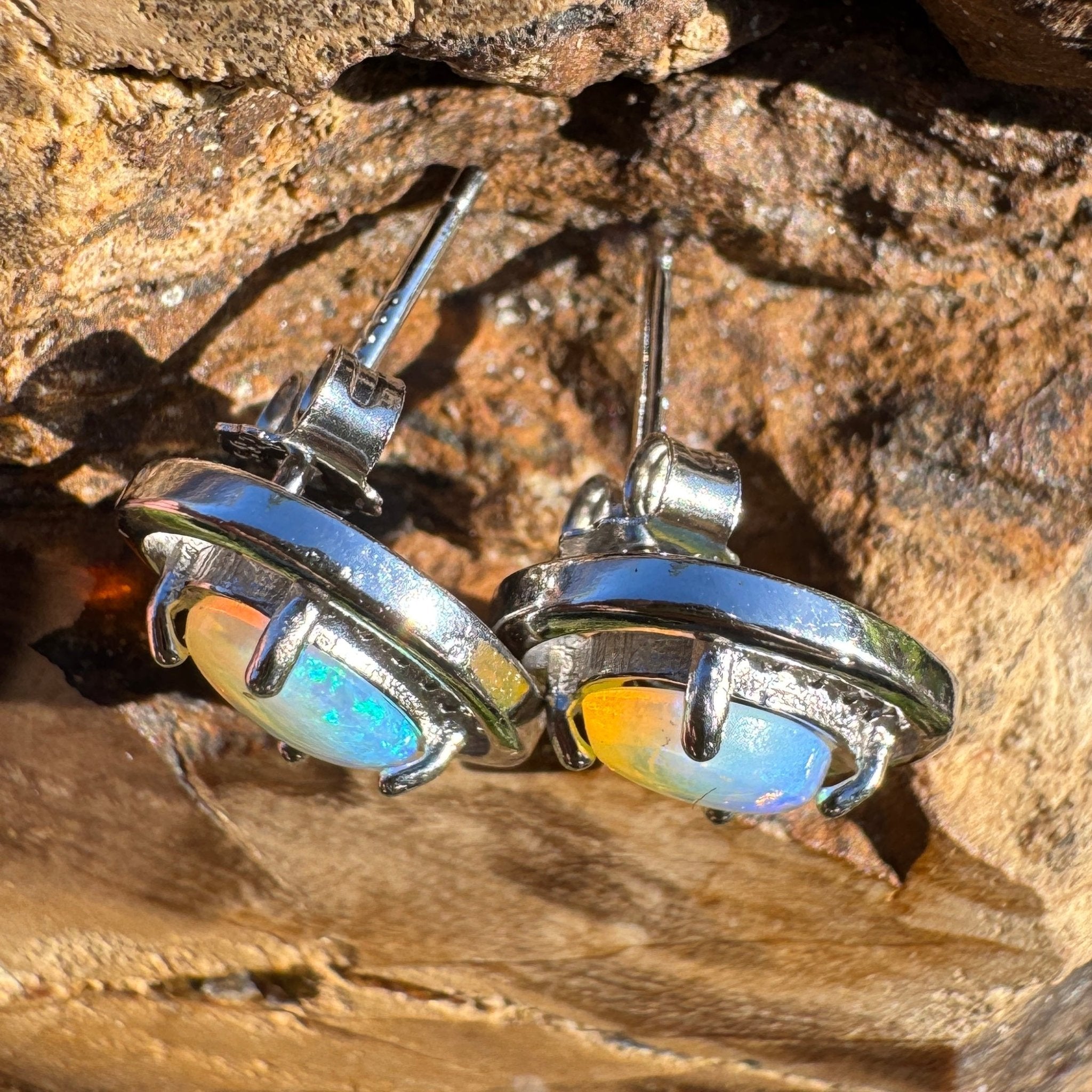 1.6ct Coober Pedy Opal Earrings ~ 'Booderee Dawn' | 925 Sterling Silver | Solid Australian Opal