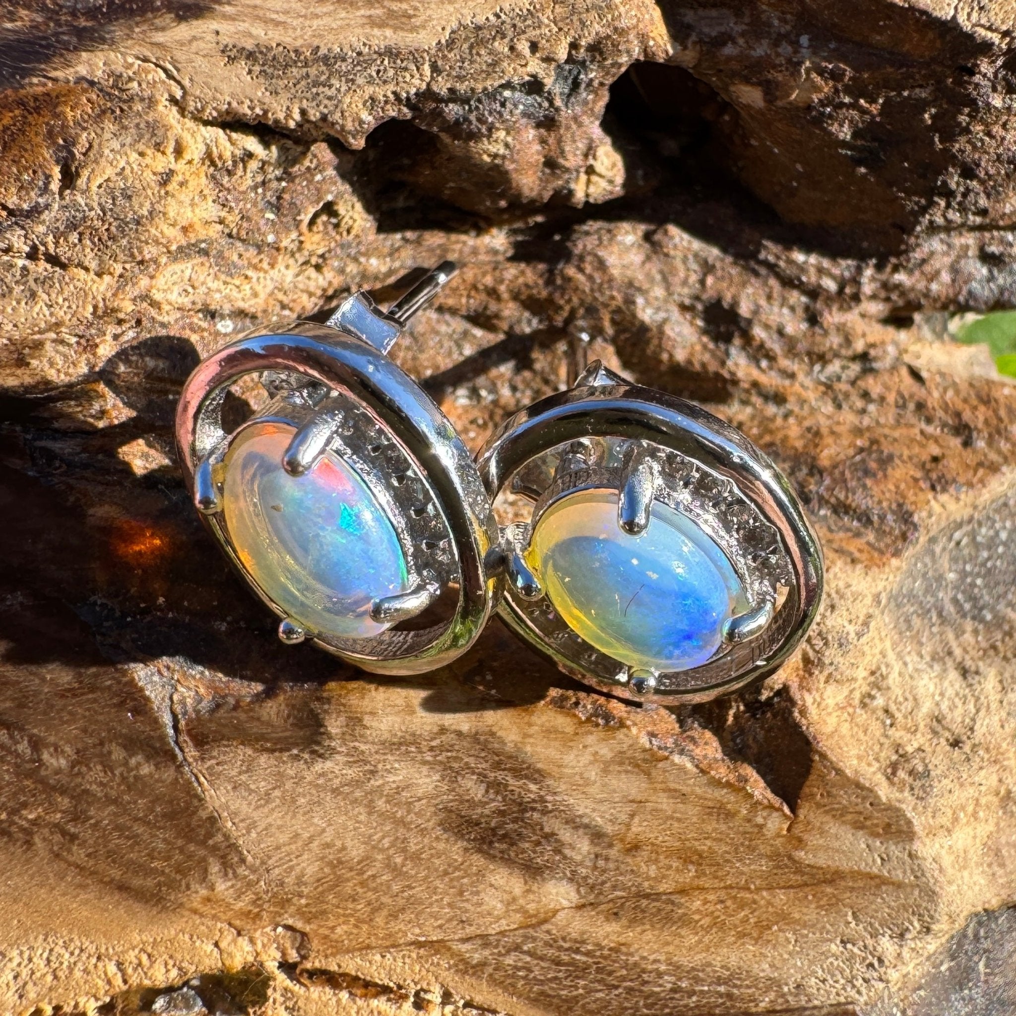1.6ct Coober Pedy Opal Earrings ~ 'Booderee Dawn' | 925 Sterling Silver | Solid Australian Opal