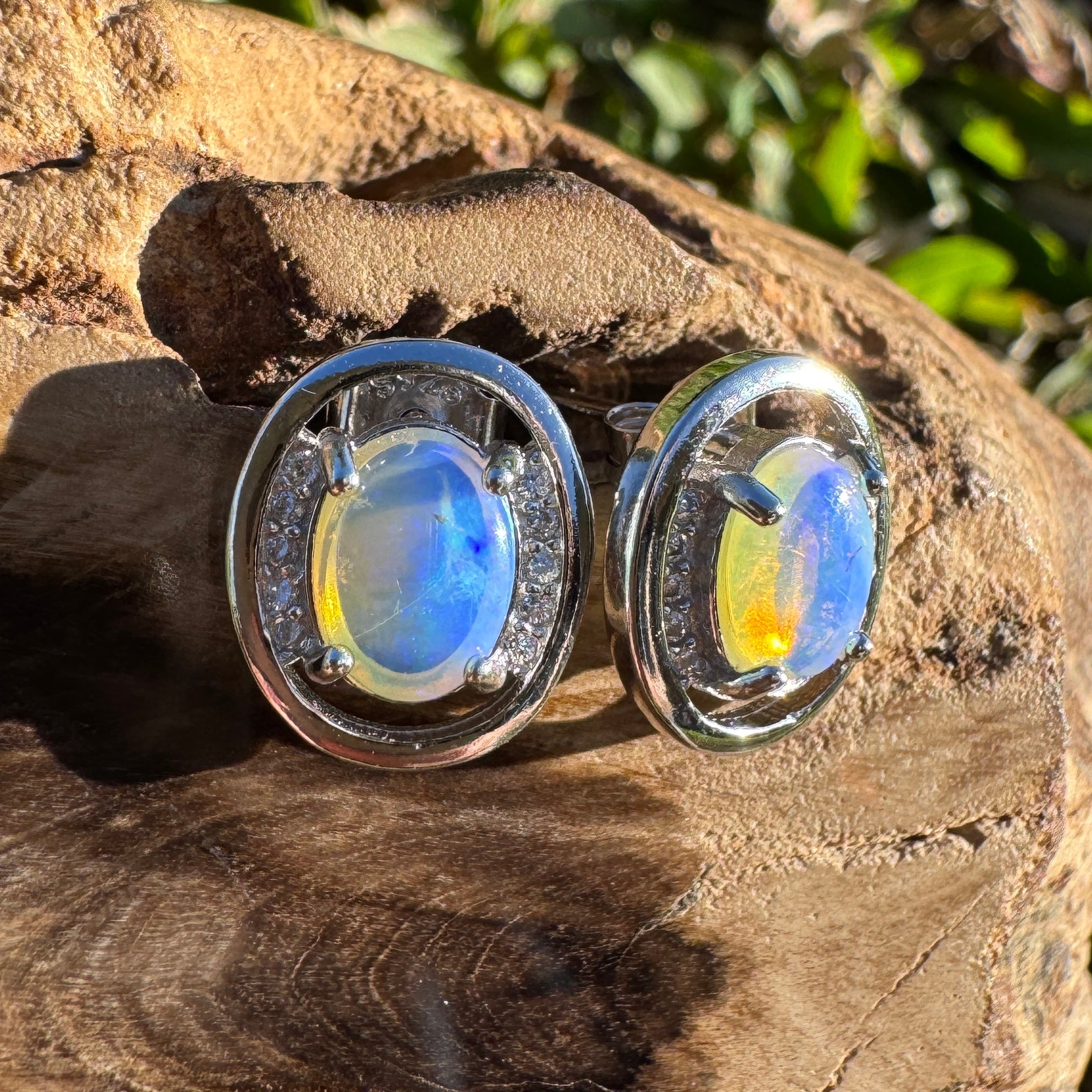 1.6ct Coober Pedy Opal Earrings ~ 'Booderee Dawn' | 925 Sterling Silver | Solid Australian Opal