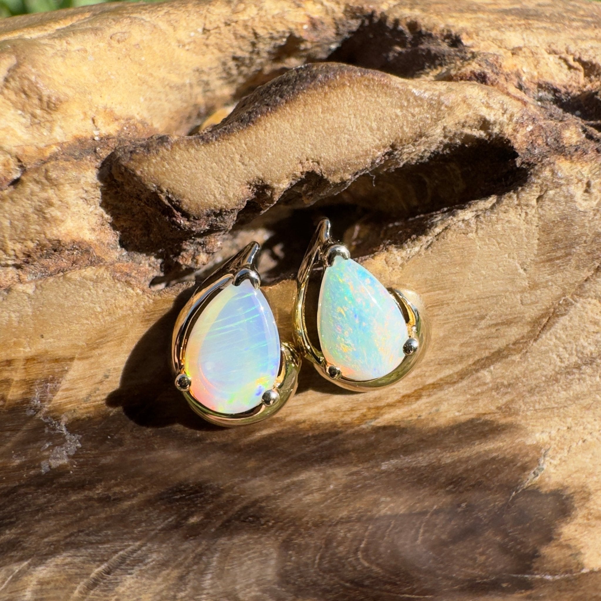 1.6ct Coober Pedy Opal Stud Earrings ~ 'Scarborough Sun Studs' | 9ct Yellow Gold | Solid Australian Opal