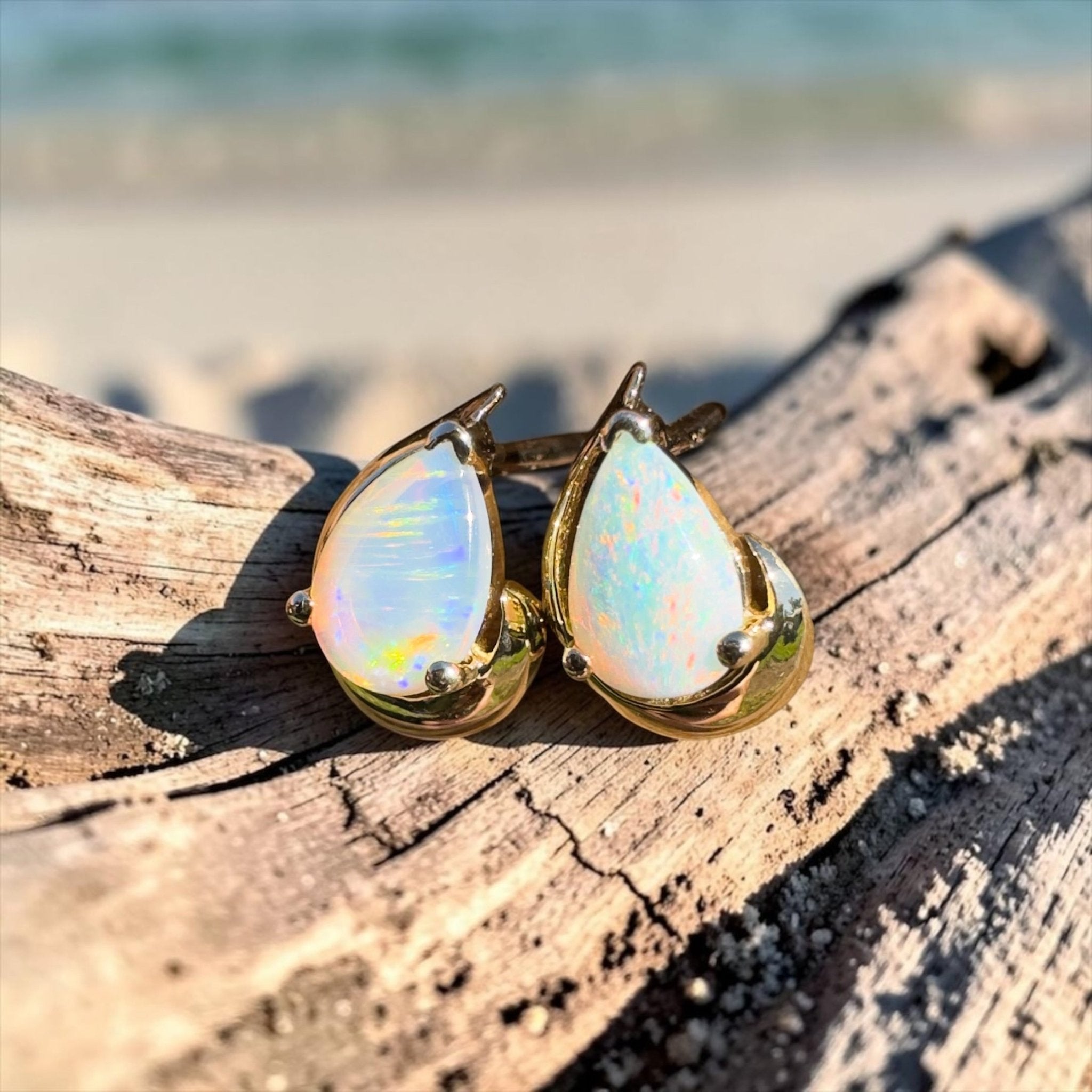 1.6ct Coober Pedy Opal Stud Earrings ~ 'Scarborough Sun Studs' | 9ct Yellow Gold | Solid Australian Opal