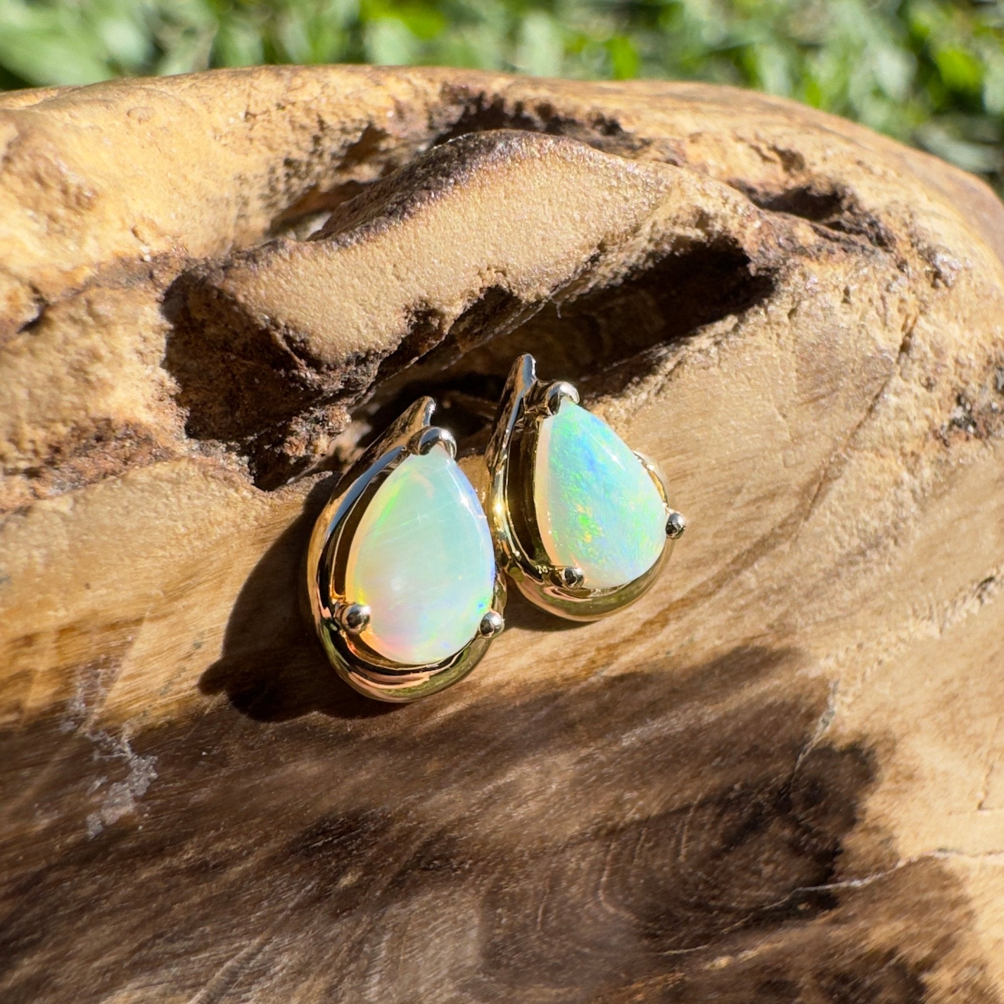 1.6ct Coober Pedy Opal Stud Earrings ~ 'Scarborough Sun Studs' | 9ct Yellow Gold | Solid Australian Opal
