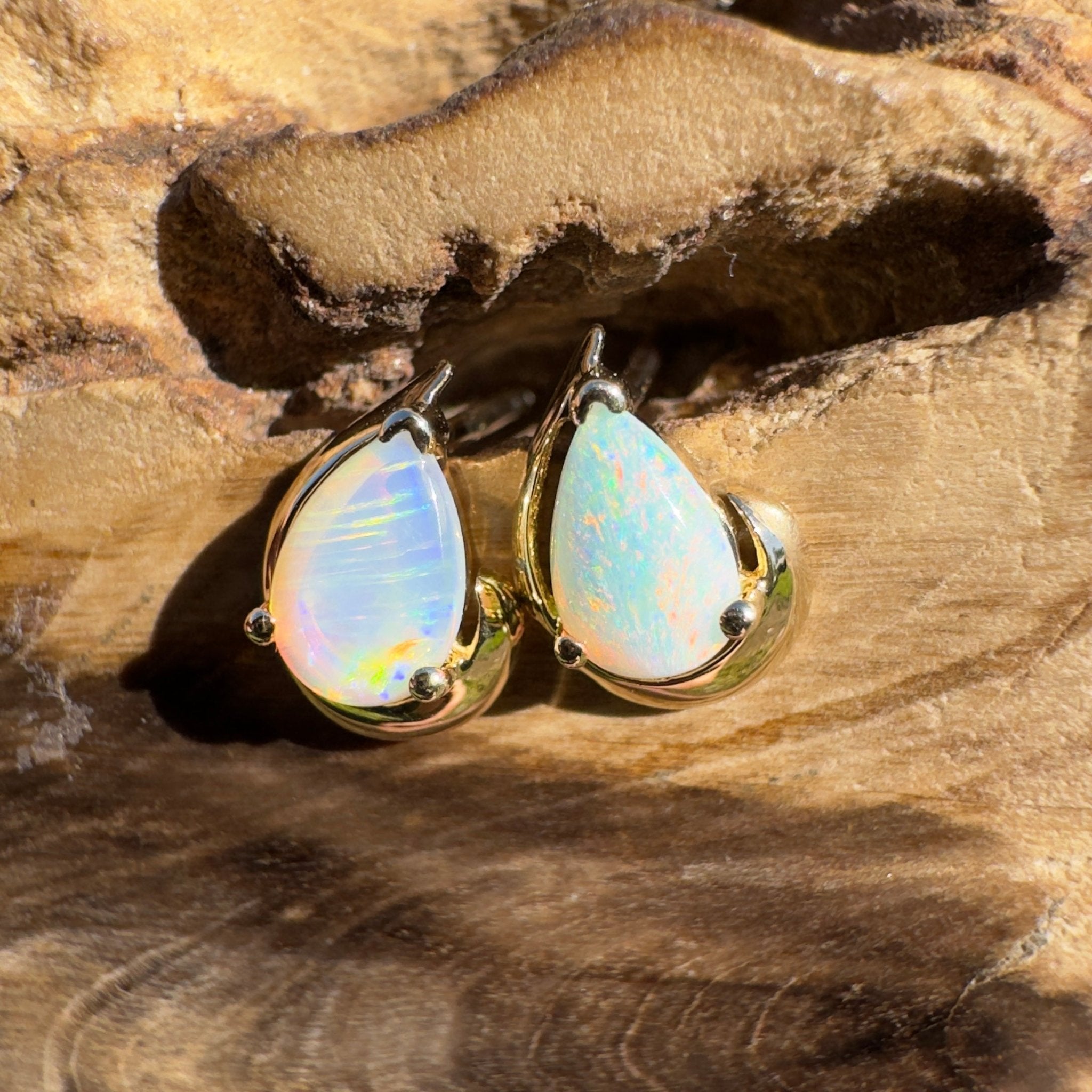 1.6ct Coober Pedy Opal Stud Earrings ~ 'Scarborough Sun Studs' | 9ct Yellow Gold | Solid Australian Opal