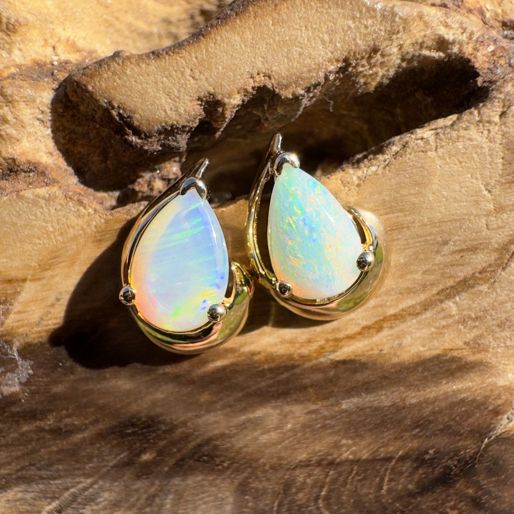 1.6ct Coober Pedy Opal Stud Earrings ~ 'Scarborough Sun Studs' | 9ct Yellow Gold | Solid Australian Opal