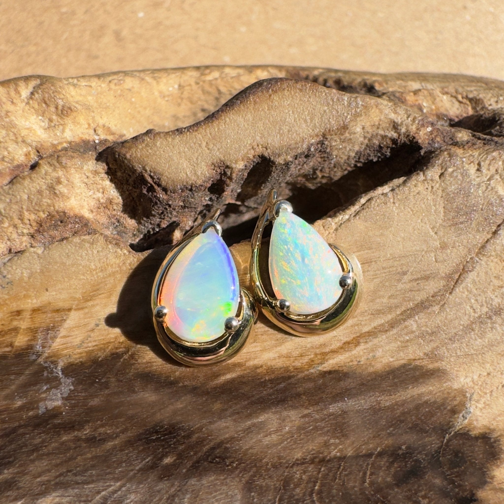 1.6ct Coober Pedy Opal Stud Earrings ~ 'Scarborough Sun Studs' | 9ct Yellow Gold | Solid Australian Opal