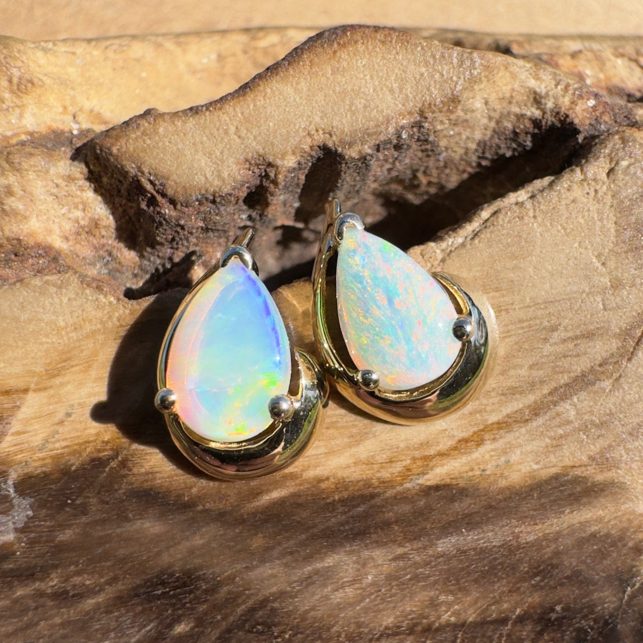 1.6ct Coober Pedy Opal Stud Earrings ~ 'Scarborough Sun Studs' | 9ct Yellow Gold | Solid Australian Opal