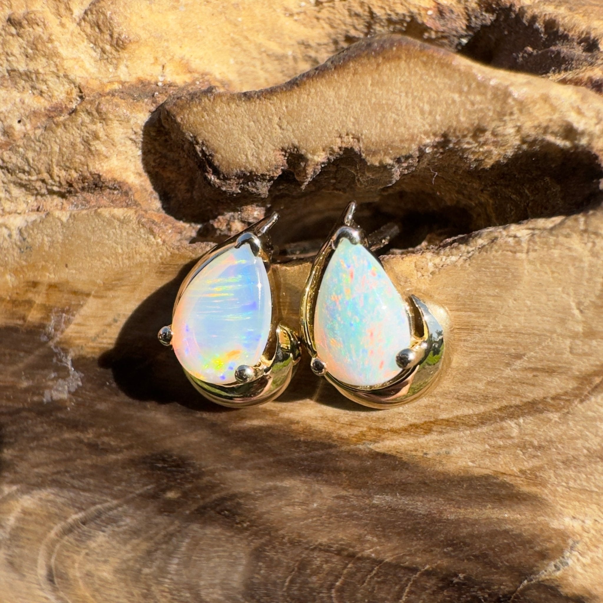 1.6ct Coober Pedy Opal Stud Earrings ~ 'Scarborough Sun Studs' | 9ct Yellow Gold | Solid Australian Opal