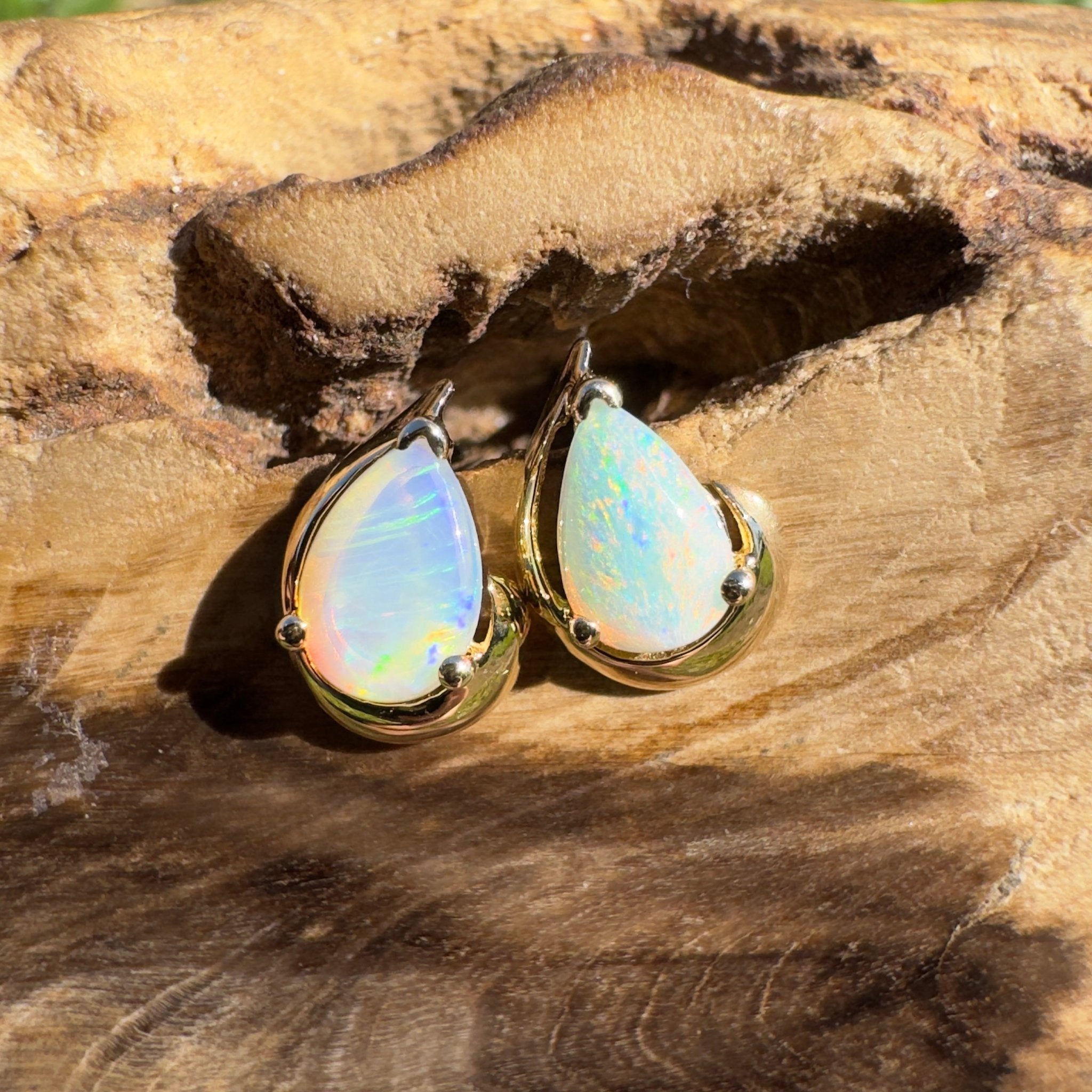 1.6ct Coober Pedy Opal Stud Earrings ~ 'Scarborough Sun Studs' | 9ct Yellow Gold | Solid Australian Opal