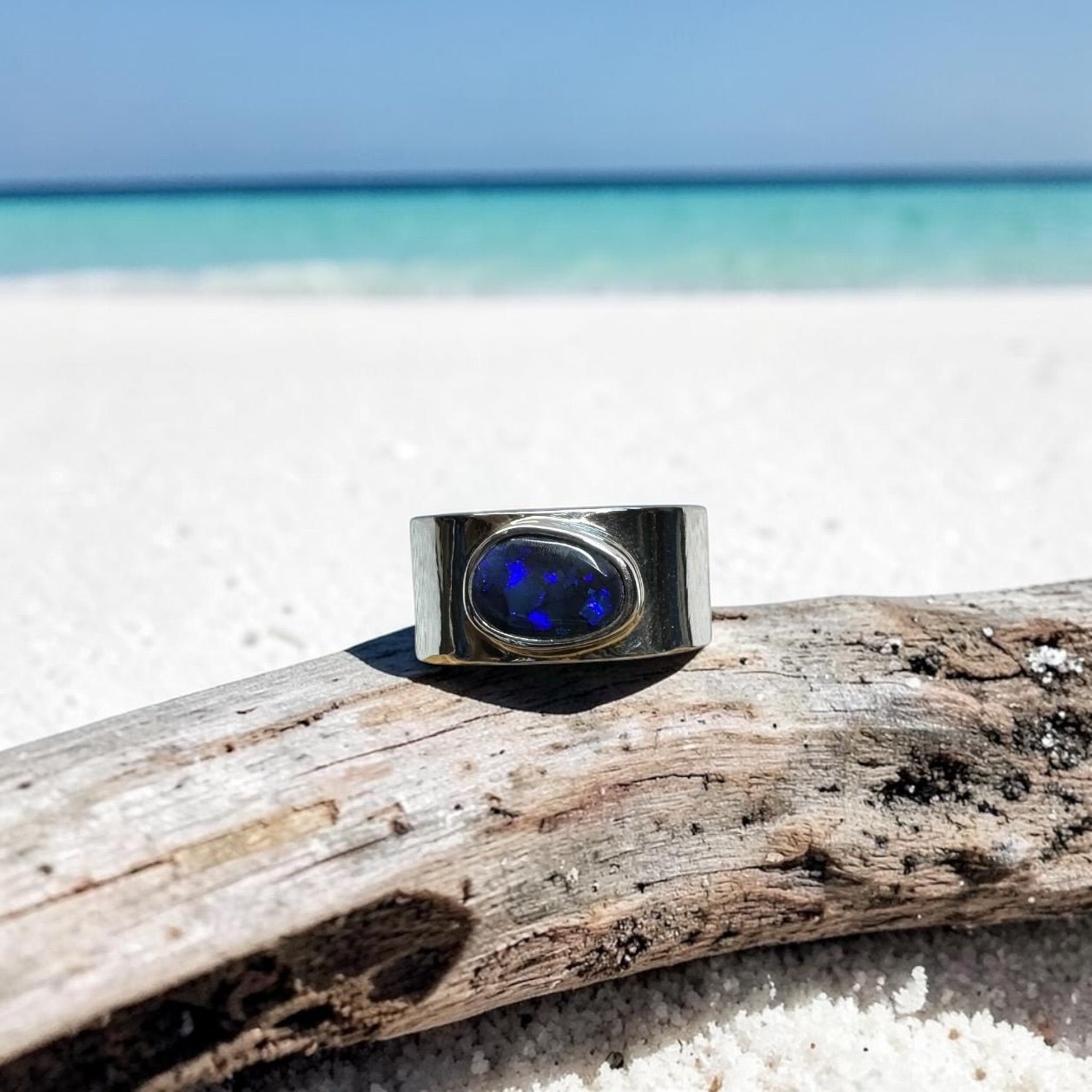 1.6ct Lightning Ridge Black Opal Ring ~ 'Blue Mountains Dusk' | 925 Sterling Silver | Solid Australian Opal