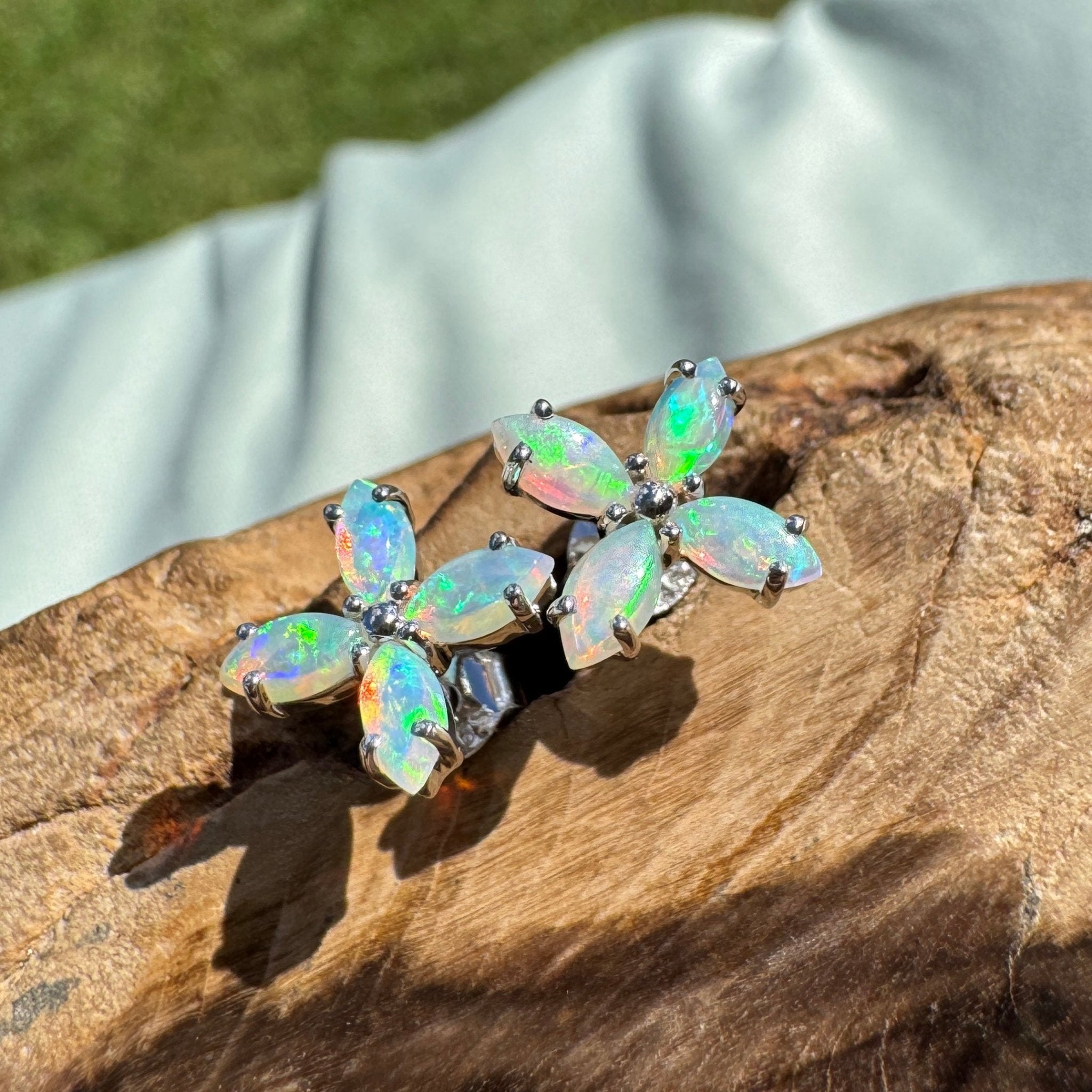 1.6ct Lightning Ridge Opal Stud Earrings ~ 'Port Stephens Shimmer' | 925 Sterling Silver | Solid Australian Opal