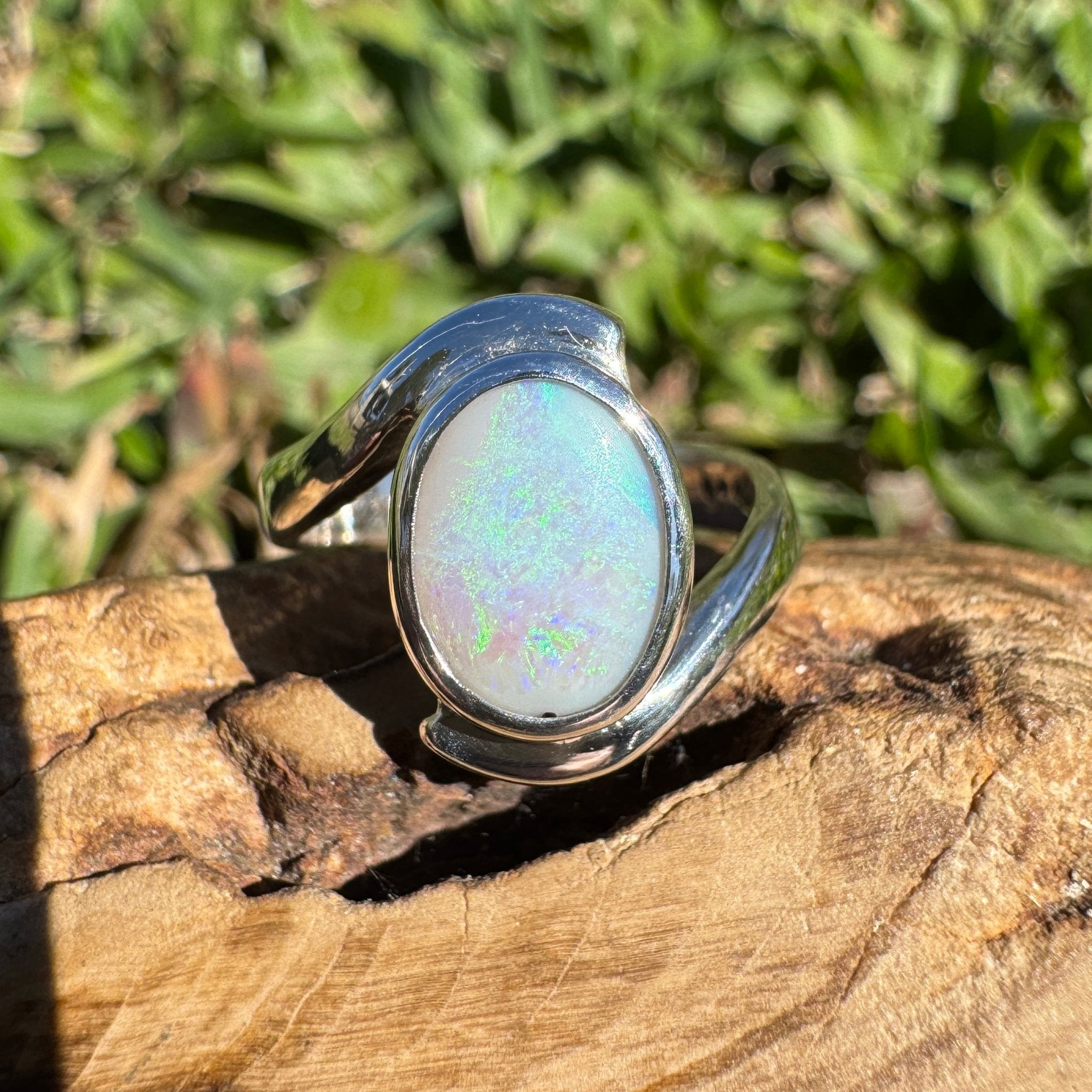 1.6ct Lightning Ridge Semi Black Opal Ring ~ 'Jervis Bay Oval' | 925 Sterling Silver | Solid Australian Opal