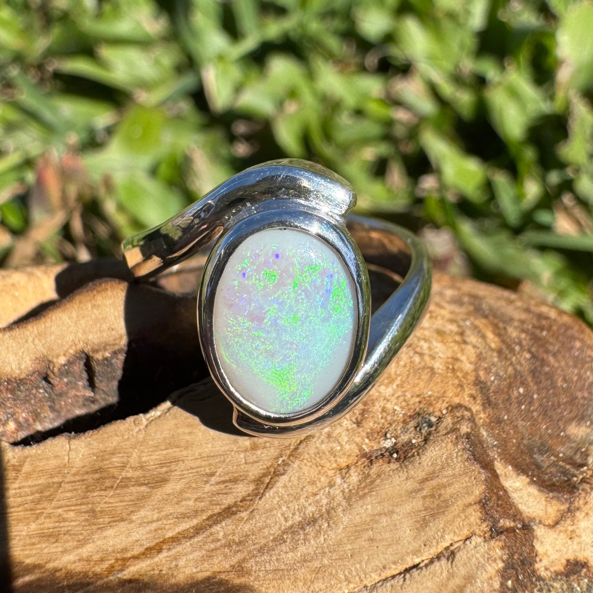 1.6ct Lightning Ridge Semi Black Opal Ring ~ 'Jervis Bay Oval' | 925 Sterling Silver | Solid Australian Opal