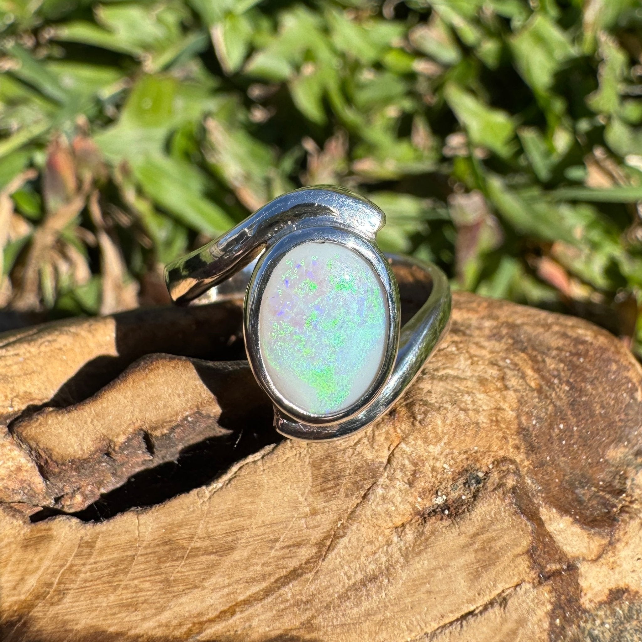 1.6ct Lightning Ridge Semi Black Opal Ring ~ 'Jervis Bay Oval' | 925 Sterling Silver | Solid Australian Opal