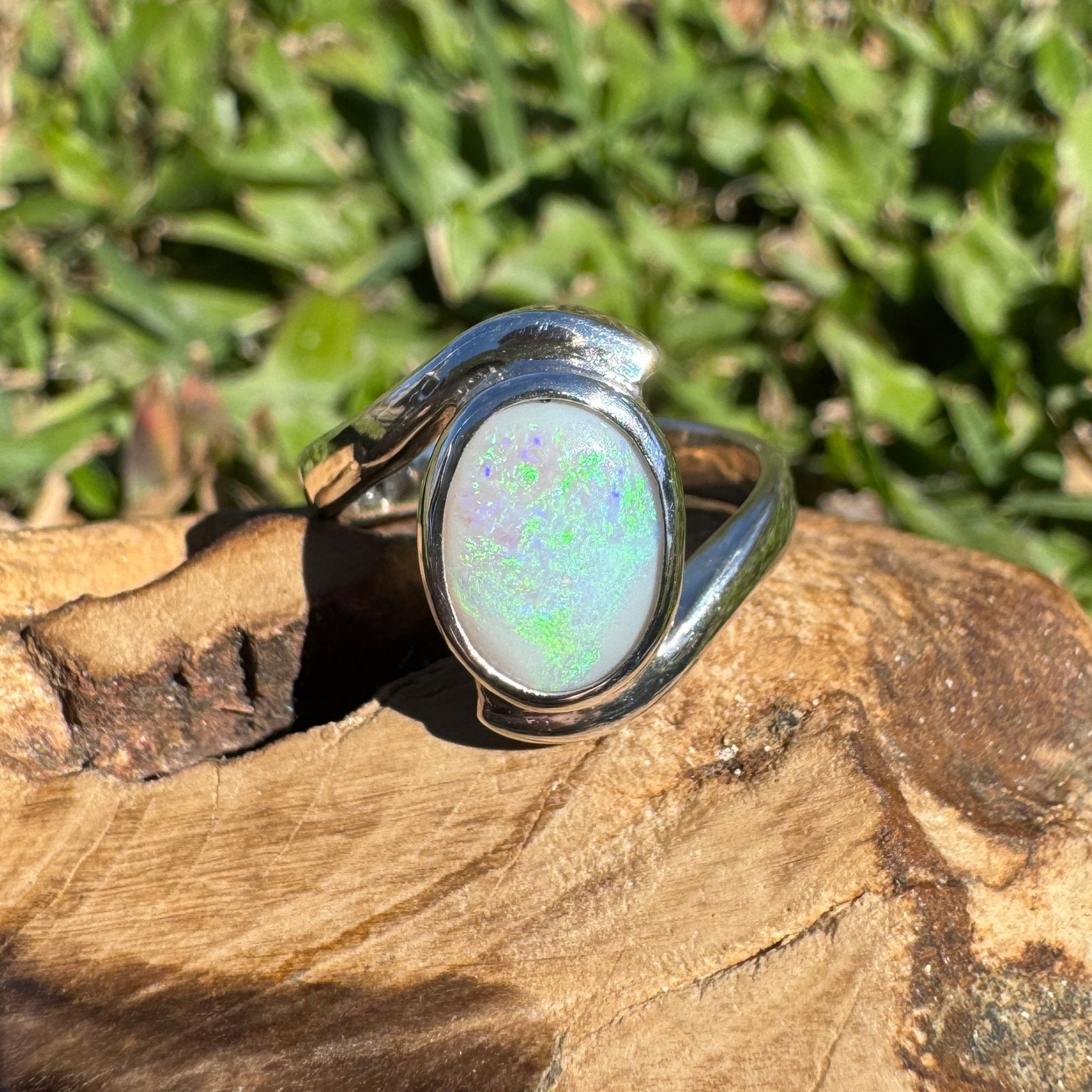 1.6ct Lightning Ridge Semi Black Opal Ring ~ 'Jervis Bay Oval' | 925 Sterling Silver | Solid Australian Opal