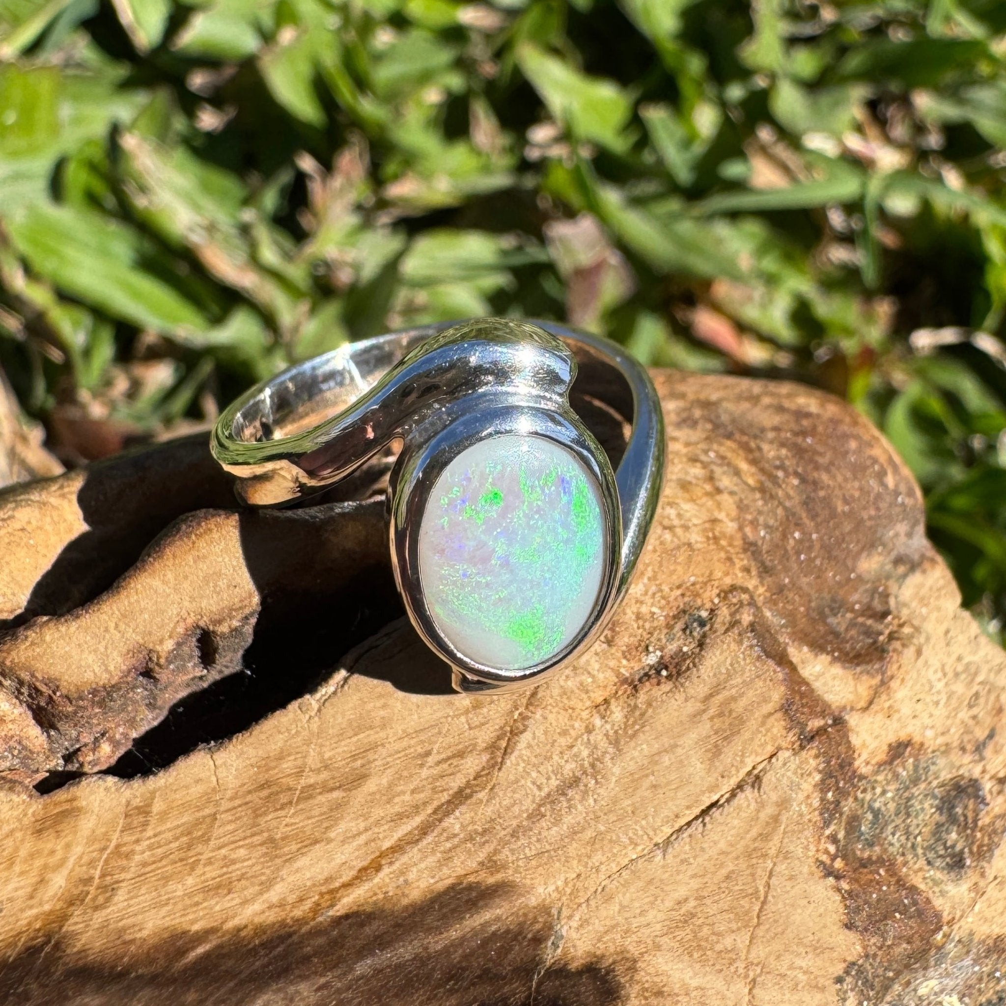 1.6ct Lightning Ridge Semi Black Opal Ring ~ 'Jervis Bay Oval' | 925 Sterling Silver | Solid Australian Opal