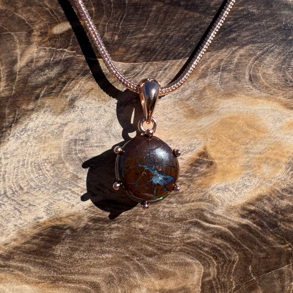 1.6ct Queensland Opal Pendant Necklace ~ 'Coffs Coast Green' | Rose Gold Coated 925 Sterling Silver | Solid Australian Opal
