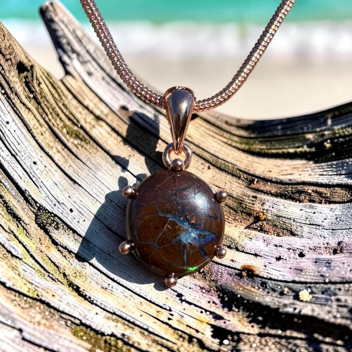 1.6ct Queensland Opal Pendant Necklace ~ 'Coffs Coast Green' | Rose Gold Coated 925 Sterling Silver | Solid Australian Opal