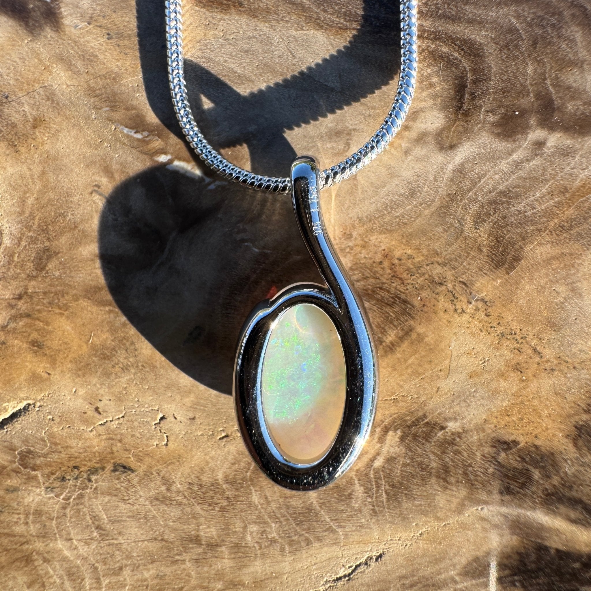 1.75ct Coober Pedy Opal Pendant Necklace ~ 'Silver Wattle Sky' | 925 Sterling Silver | Solid Australian Opal