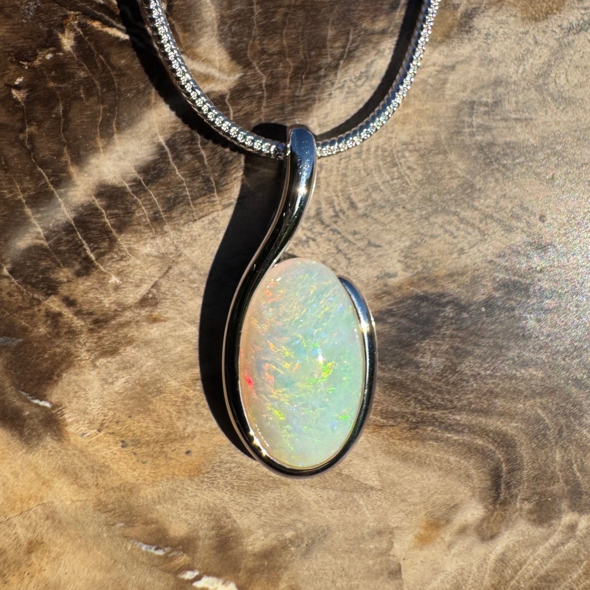 1.75ct Coober Pedy Opal Pendant Necklace ~ 'Silver Wattle Sky' | 925 Sterling Silver | Solid Australian Opal