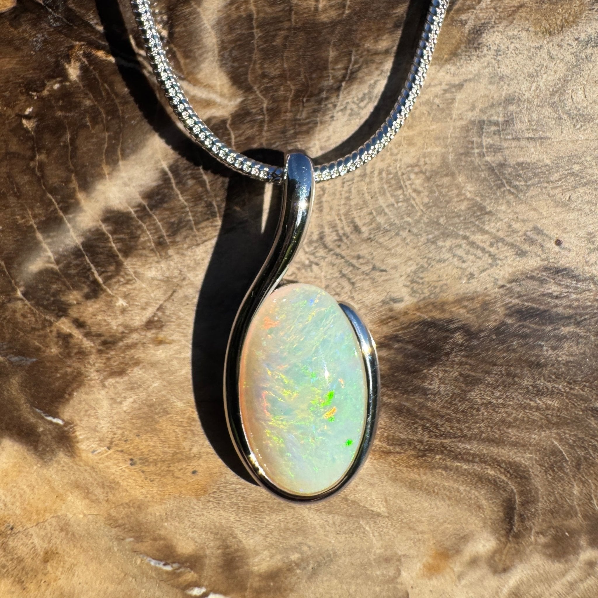 1.75ct Coober Pedy Opal Pendant Necklace ~ 'Silver Wattle Sky' | 925 Sterling Silver | Solid Australian Opal