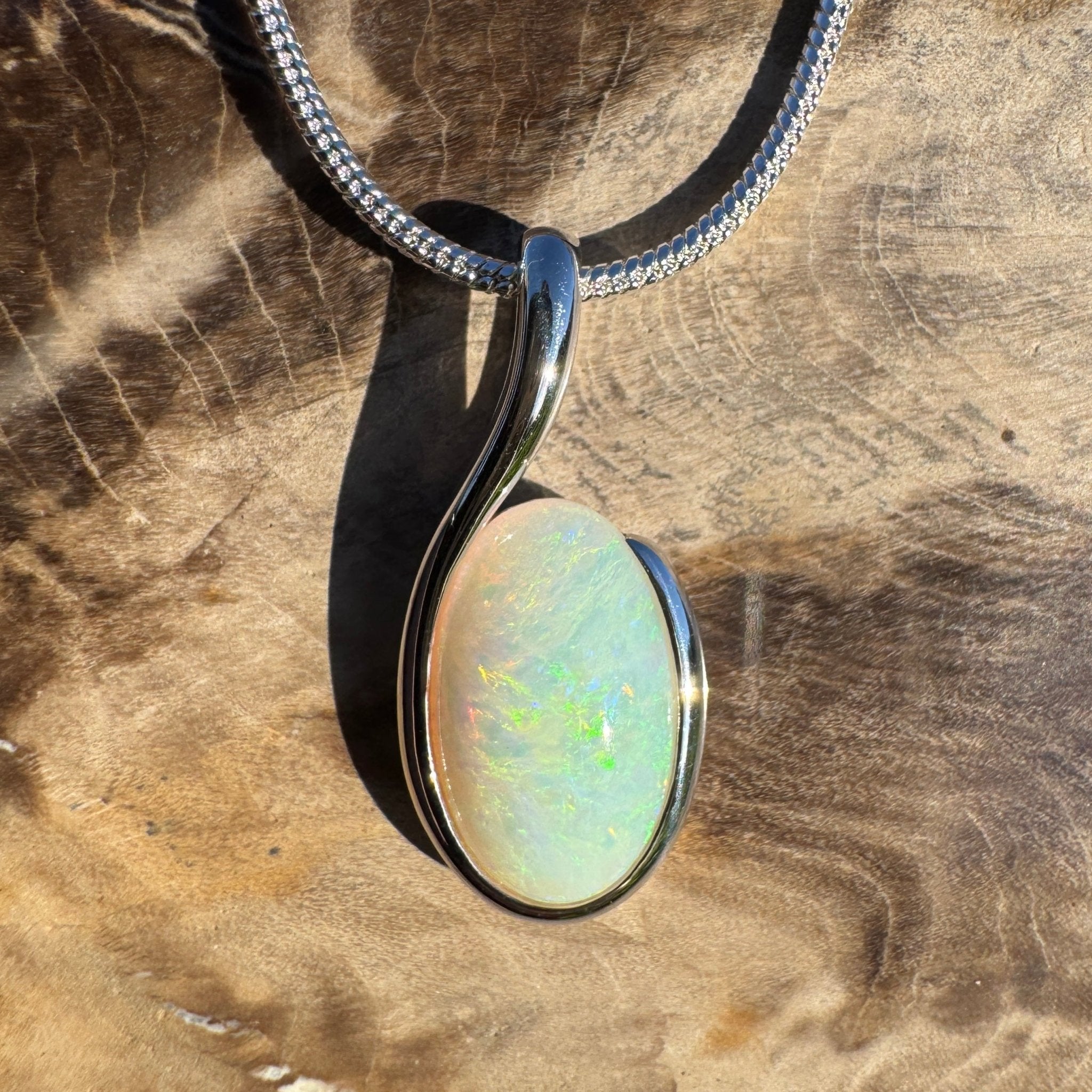 1.75ct Coober Pedy Opal Pendant Necklace ~ 'Silver Wattle Sky' | 925 Sterling Silver | Solid Australian Opal