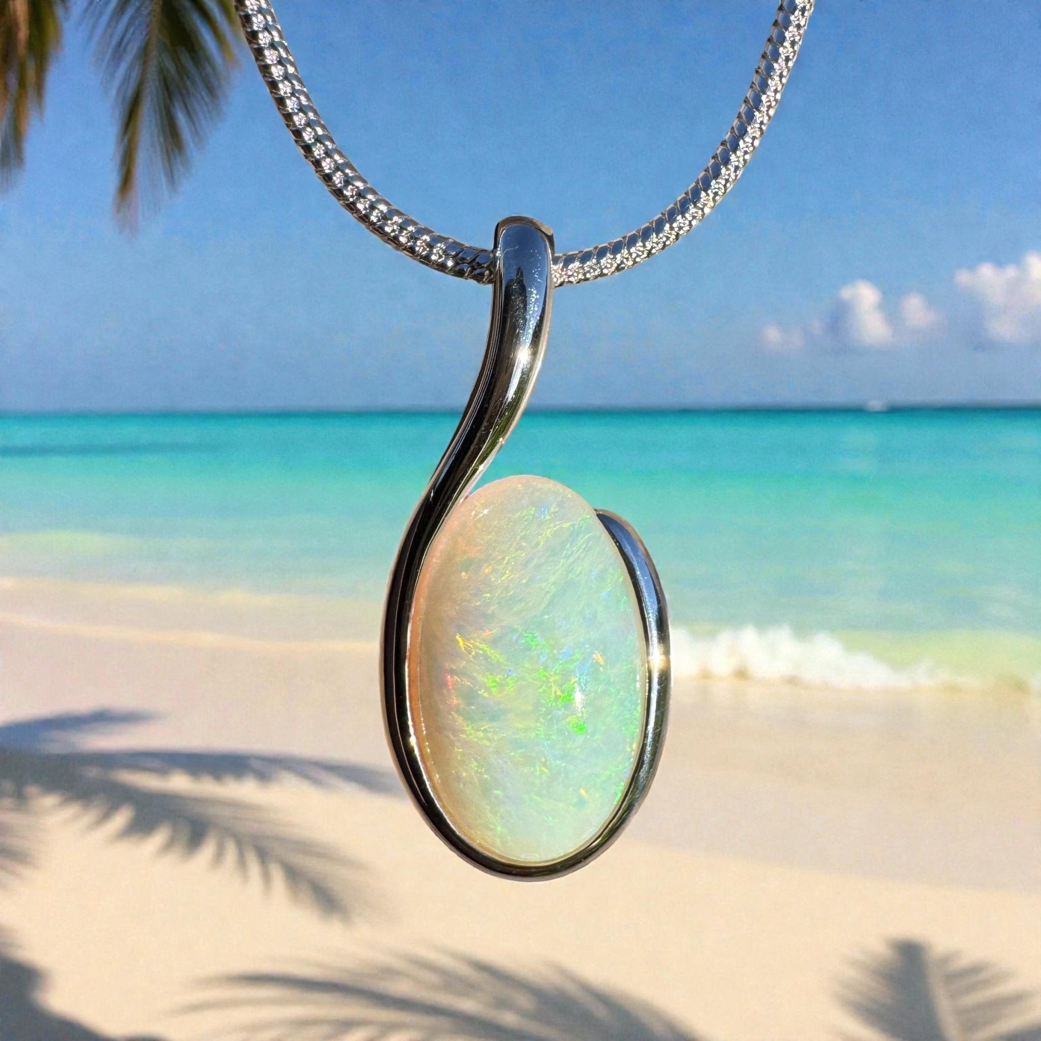 1.75ct Coober Pedy Opal Pendant Necklace ~ 'Silver Wattle Sky' | 925 Sterling Silver | Solid Australian Opal