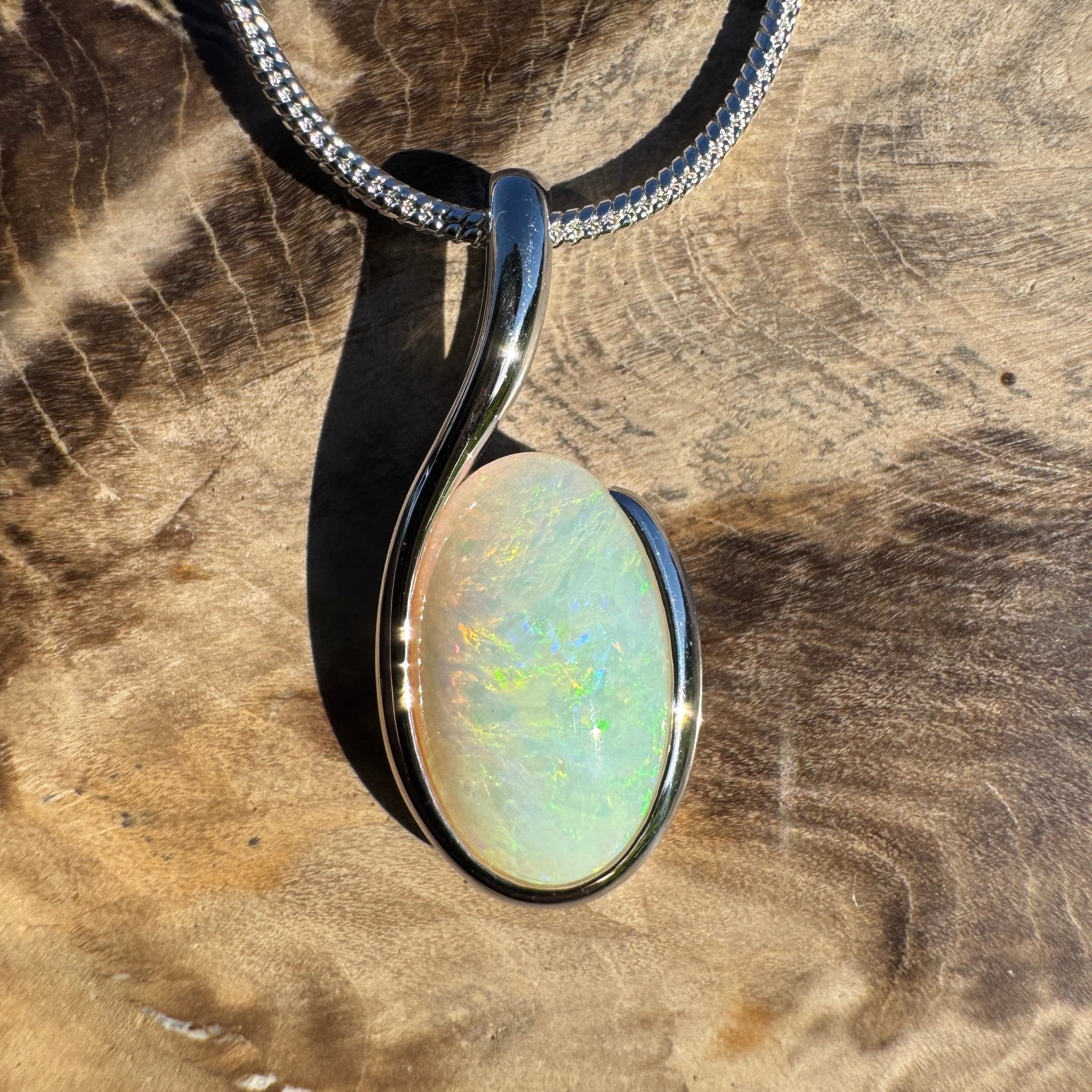 1.75ct Coober Pedy Opal Pendant Necklace ~ 'Silver Wattle Sky' | 925 Sterling Silver | Solid Australian Opal
