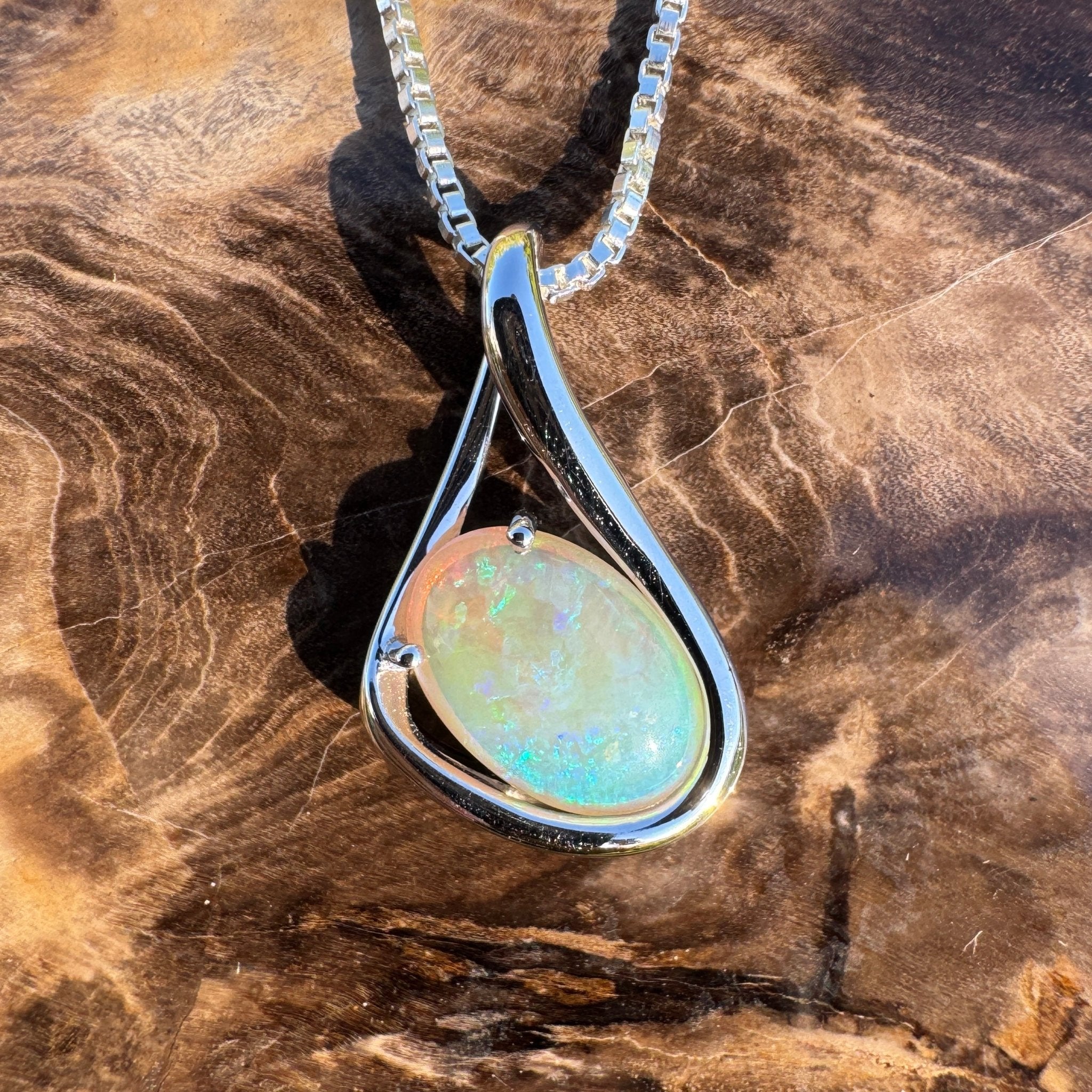 1.7ct Coober Pedy Crystal Opal Pendant Necklace ~ 'Electric Eden' | 925 Sterling Silver | Solid Australian Opal