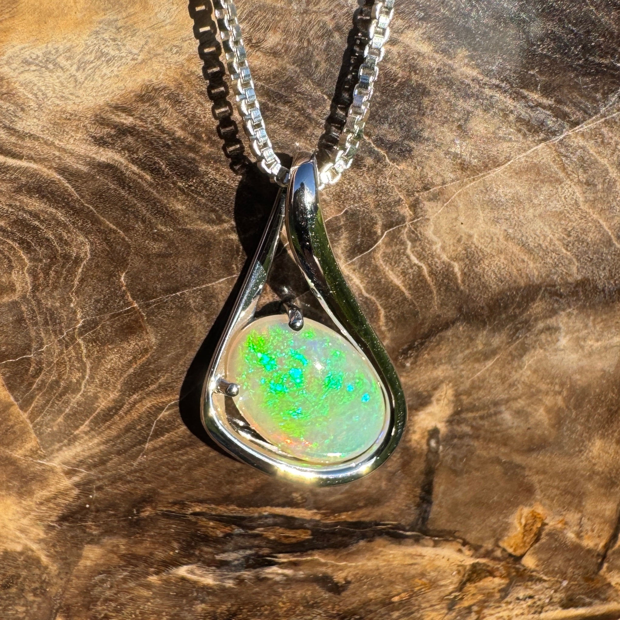 1.7ct Coober Pedy Crystal Opal Pendant Necklace ~ 'Electric Eden' | 925 Sterling Silver | Solid Australian Opal