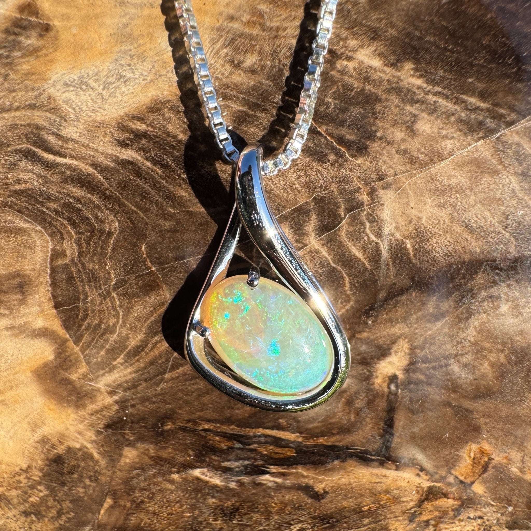 1.7ct Coober Pedy Crystal Opal Pendant Necklace ~ 'Electric Eden' | 925 Sterling Silver | Solid Australian Opal