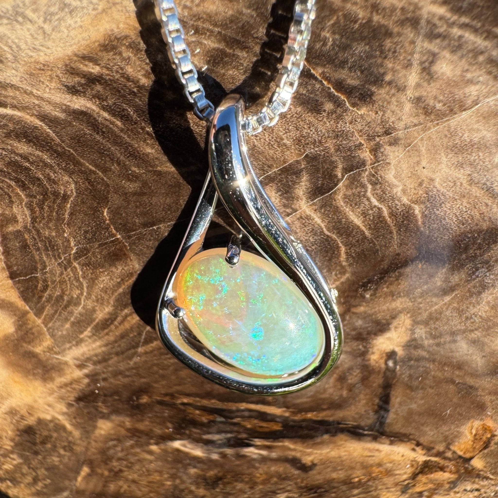 1.7ct Coober Pedy Crystal Opal Pendant Necklace ~ 'Electric Eden' | 925 Sterling Silver | Solid Australian Opal
