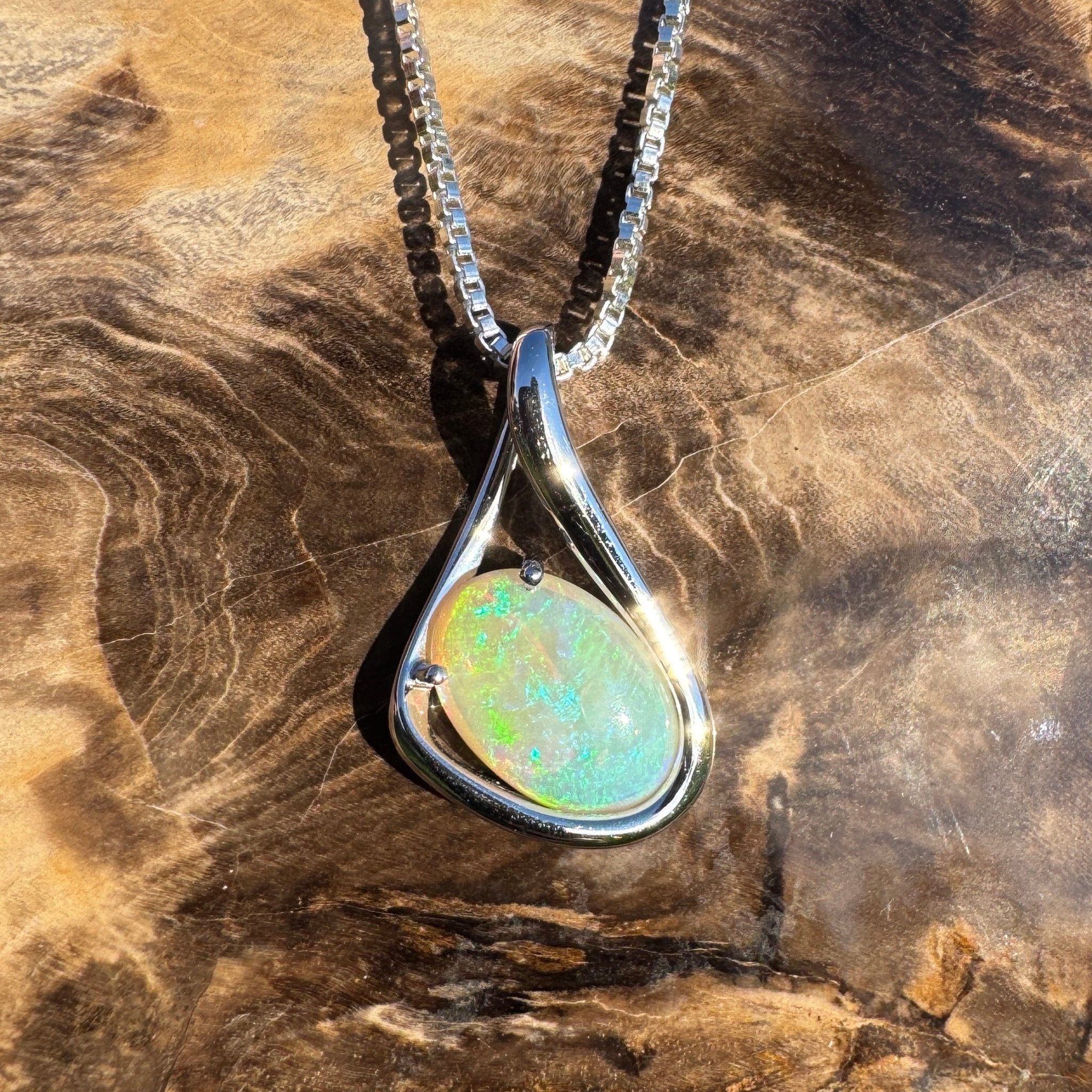 1.7ct Coober Pedy Crystal Opal Pendant Necklace ~ 'Electric Eden' | 925 Sterling Silver | Solid Australian Opal