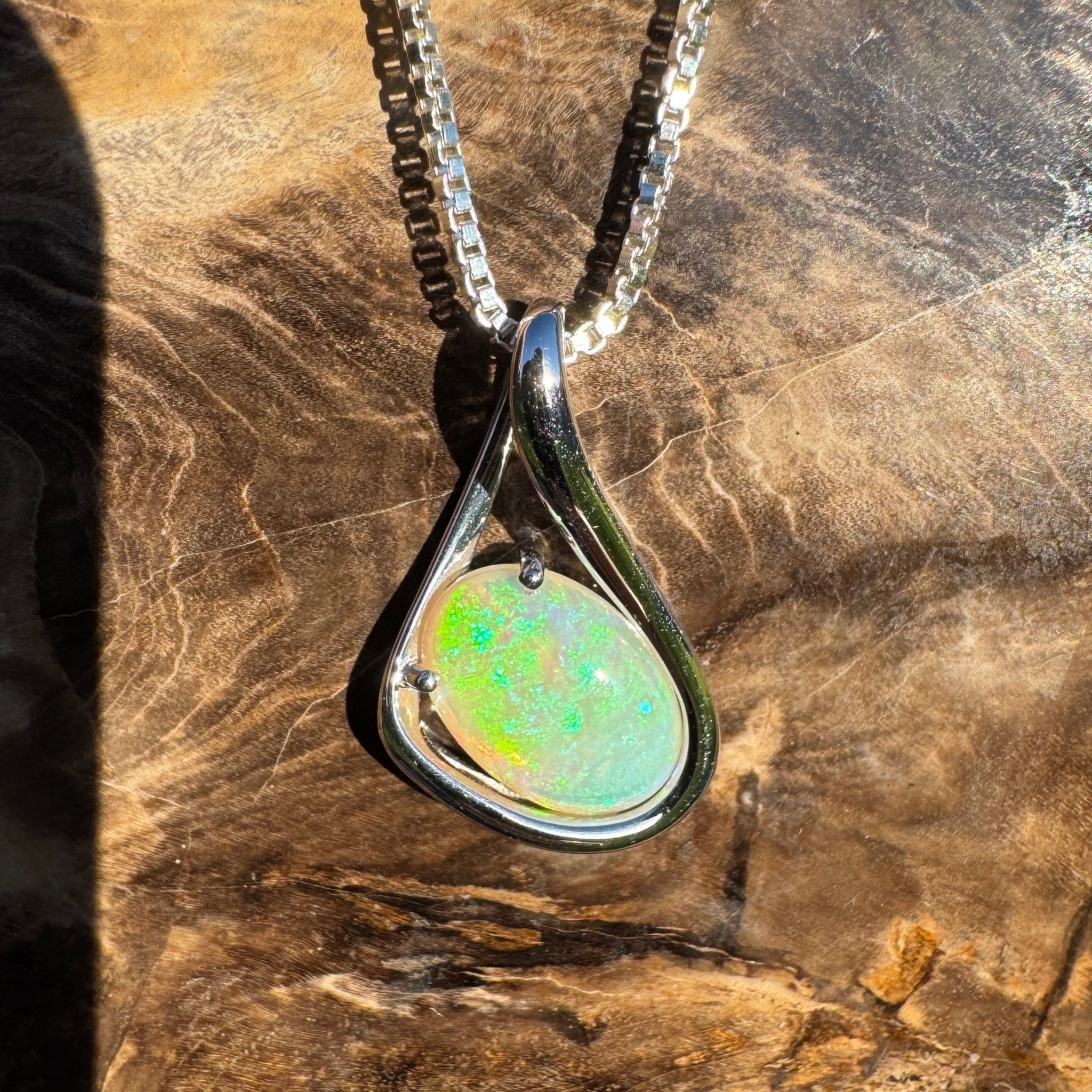 1.7ct Coober Pedy Crystal Opal Pendant Necklace ~ 'Electric Eden' | 925 Sterling Silver | Solid Australian Opal