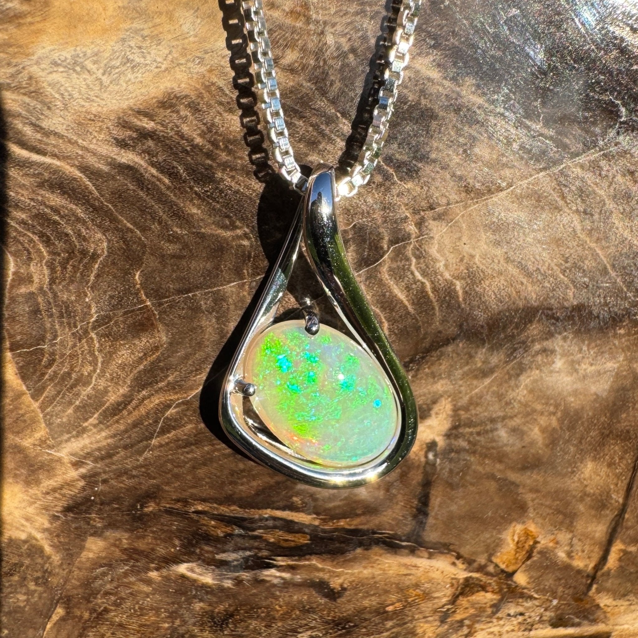1.7ct Coober Pedy Crystal Opal Pendant Necklace ~ 'Electric Eden' | 925 Sterling Silver | Solid Australian Opal