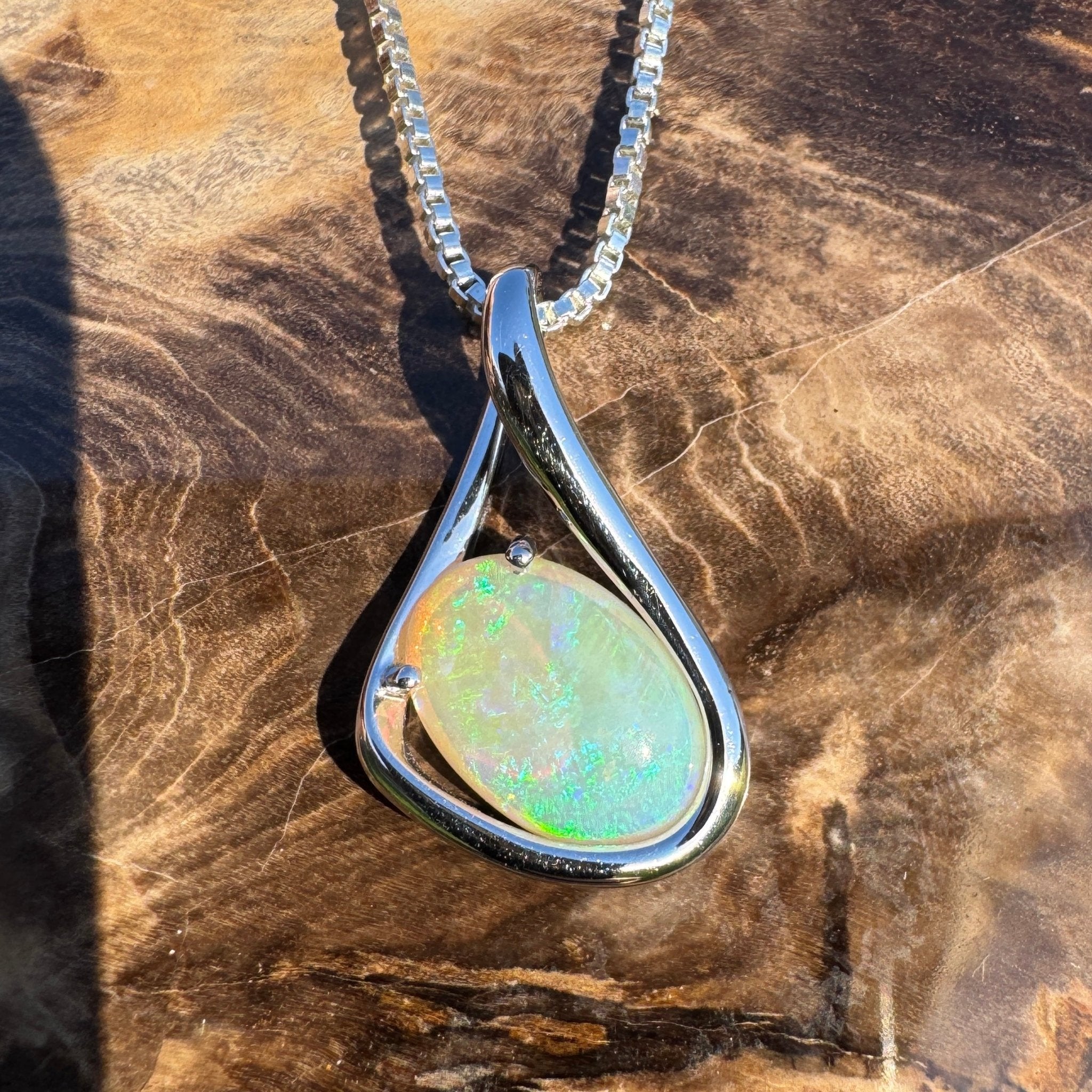 1.7ct Coober Pedy Crystal Opal Pendant Necklace ~ 'Electric Eden' | 925 Sterling Silver | Solid Australian Opal