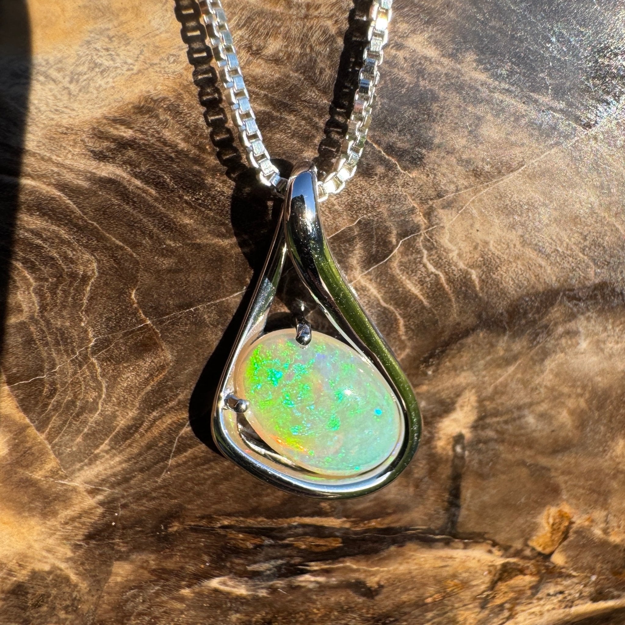 1.7ct Coober Pedy Crystal Opal Pendant Necklace ~ 'Electric Eden' | 925 Sterling Silver | Solid Australian Opal