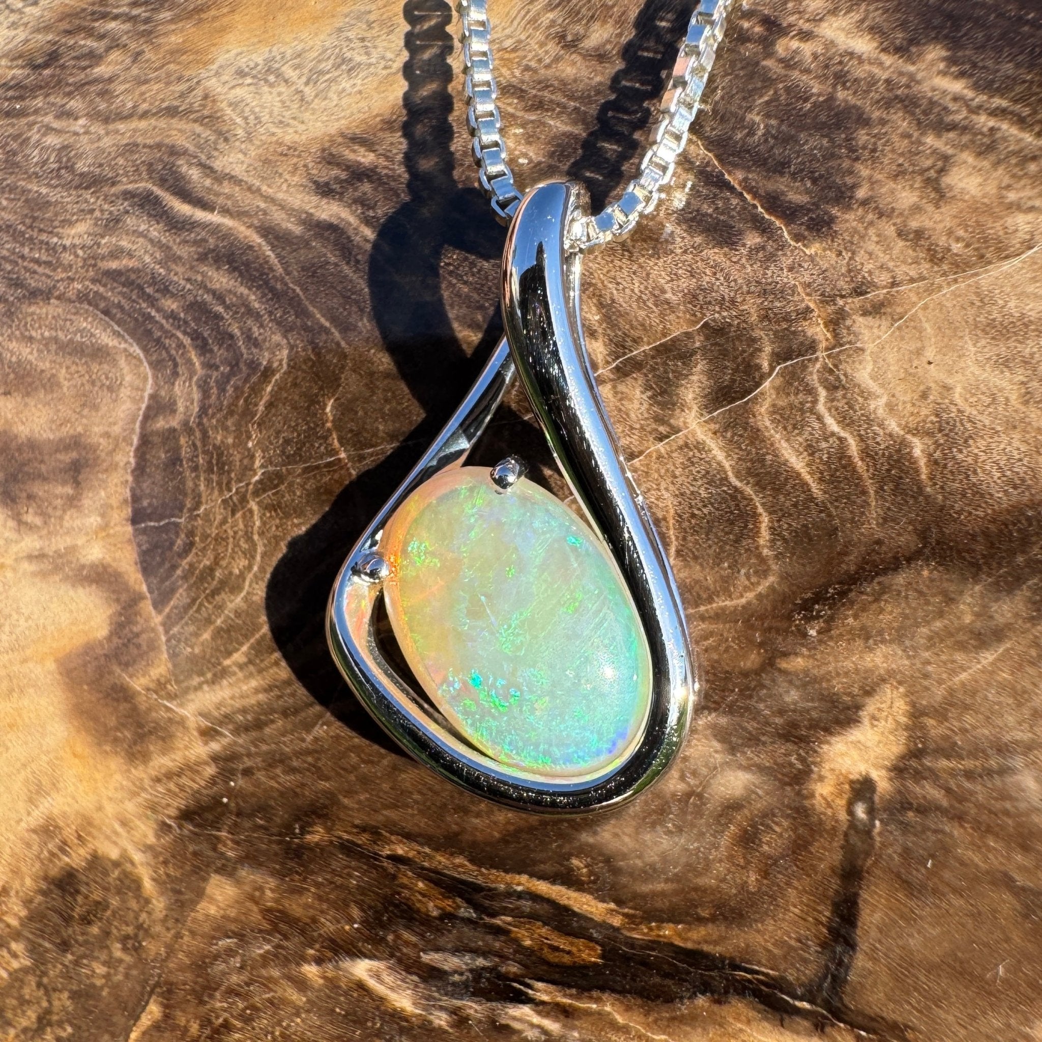 1.7ct Coober Pedy Crystal Opal Pendant Necklace ~ 'Electric Eden' | 925 Sterling Silver | Solid Australian Opal