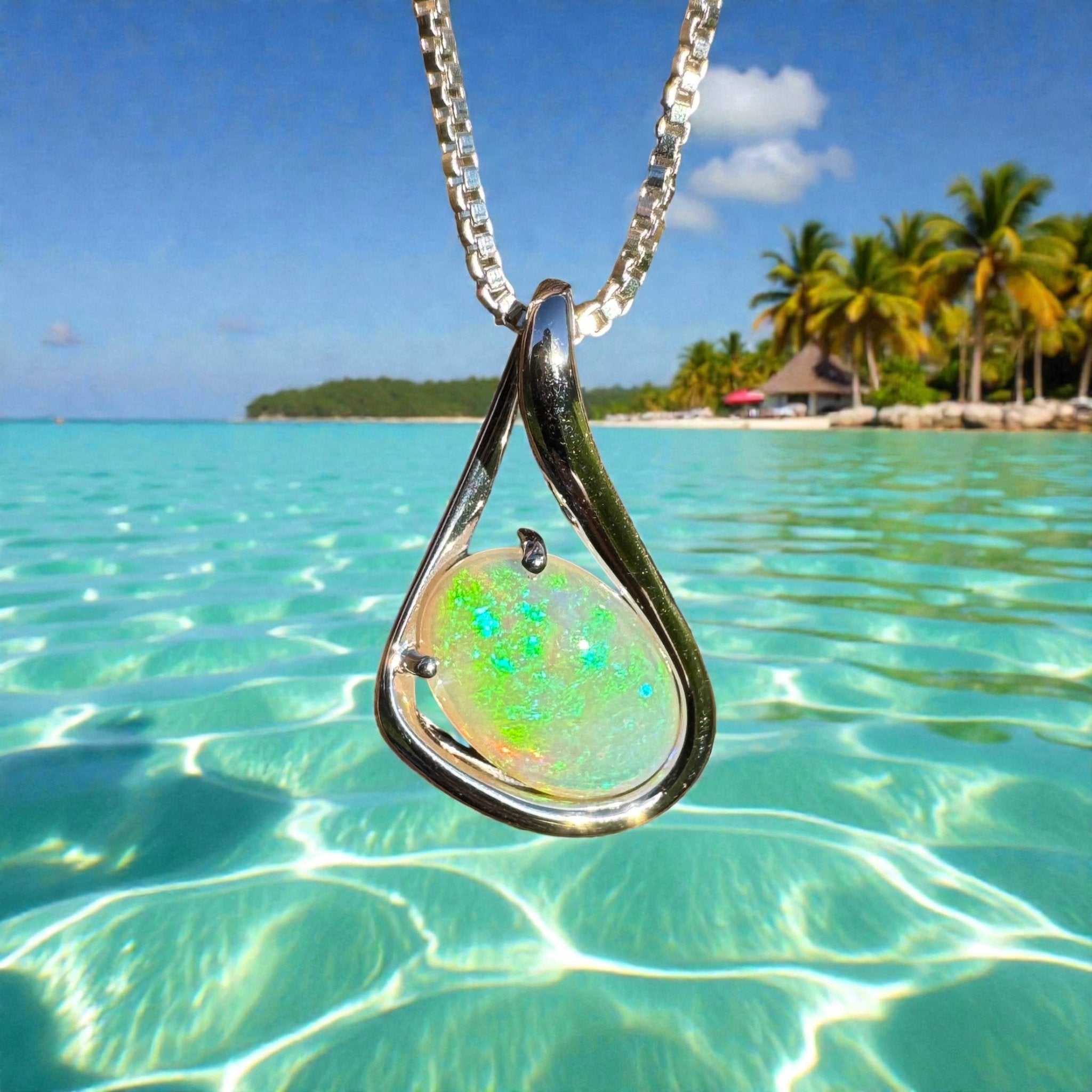 1.7ct Coober Pedy Crystal Opal Pendant Necklace ~ 'Electric Eden' | 925 Sterling Silver | Solid Australian Opal