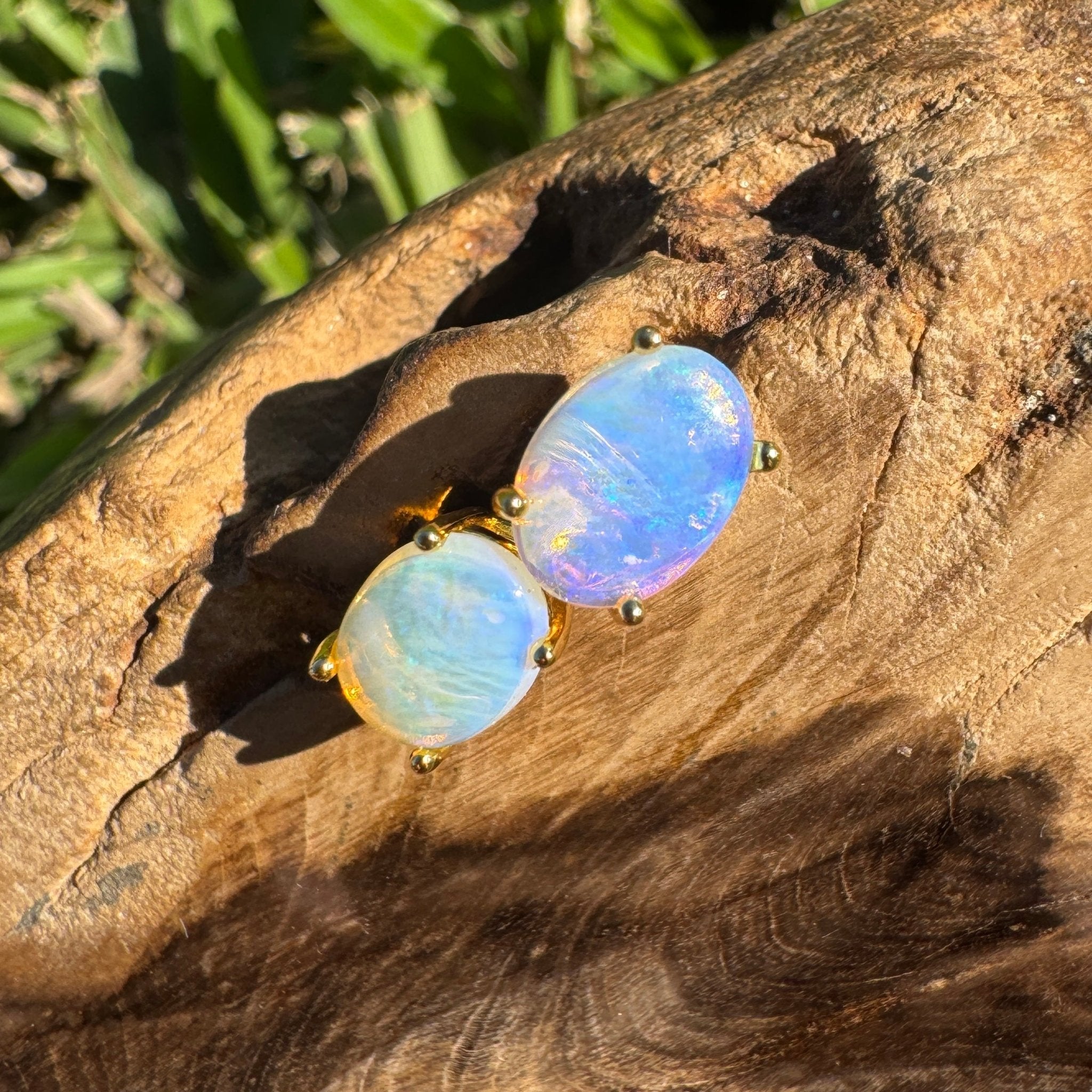 1.7ct Coober Pedy Opal Earrings ~ 'Magnetic Island Sunrise' | Yellow Gold Coated 925 Sterling Silver | Solid Australian Opal